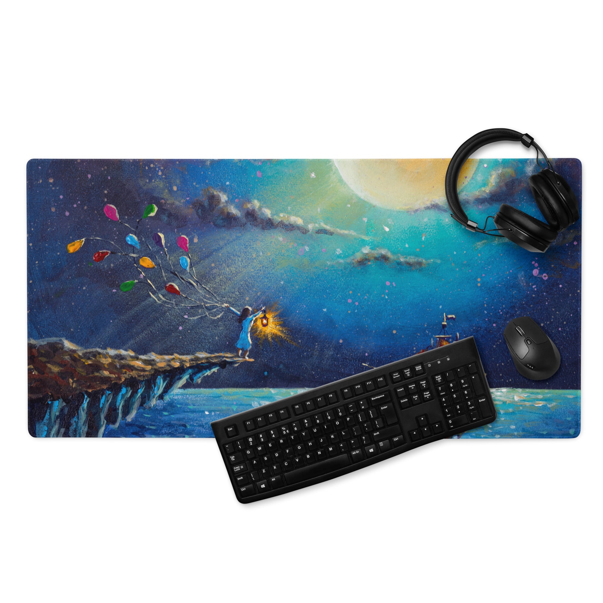 Dreamy Nightscape Painterly Mouse Pad - Mouse Pad Blue Sunset Desk Setup Dreamy Modern Office Desk Mat Oil Canvas
