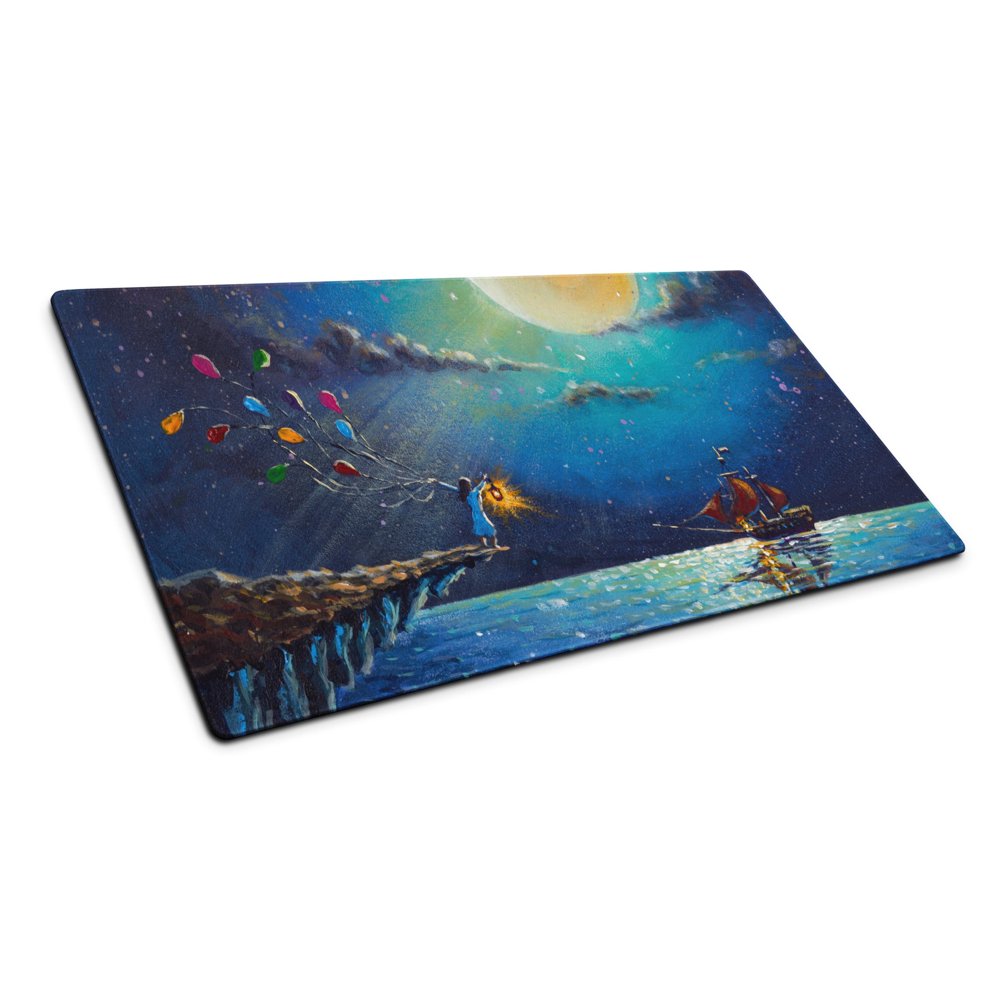 Dreamy Nightscape Painterly Mouse Pad - Mouse Pad Blue Sunset Desk Setup Dreamy Modern Office Desk Mat Oil Canvas
