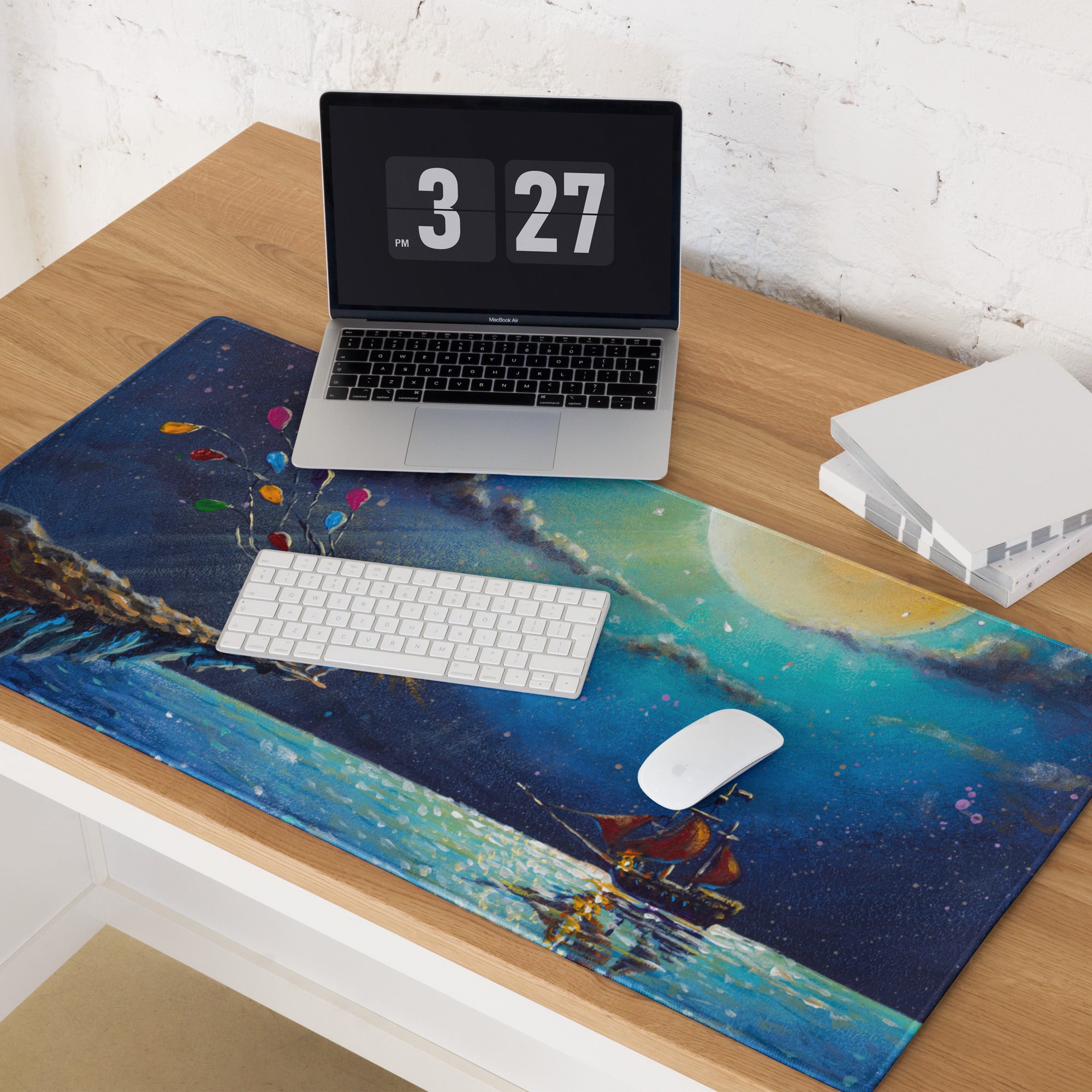 Dreamy Nightscape Painterly Mouse Pad - Mouse Pad Blue Sunset Desk Setup Dreamy Modern Office Desk Mat Oil Canvas
