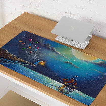 Dreamy Nightscape Painterly Mouse Pad - Mouse Pad Blue Sunset Desk Setup Dreamy Modern Office Desk Mat Oil Canvas