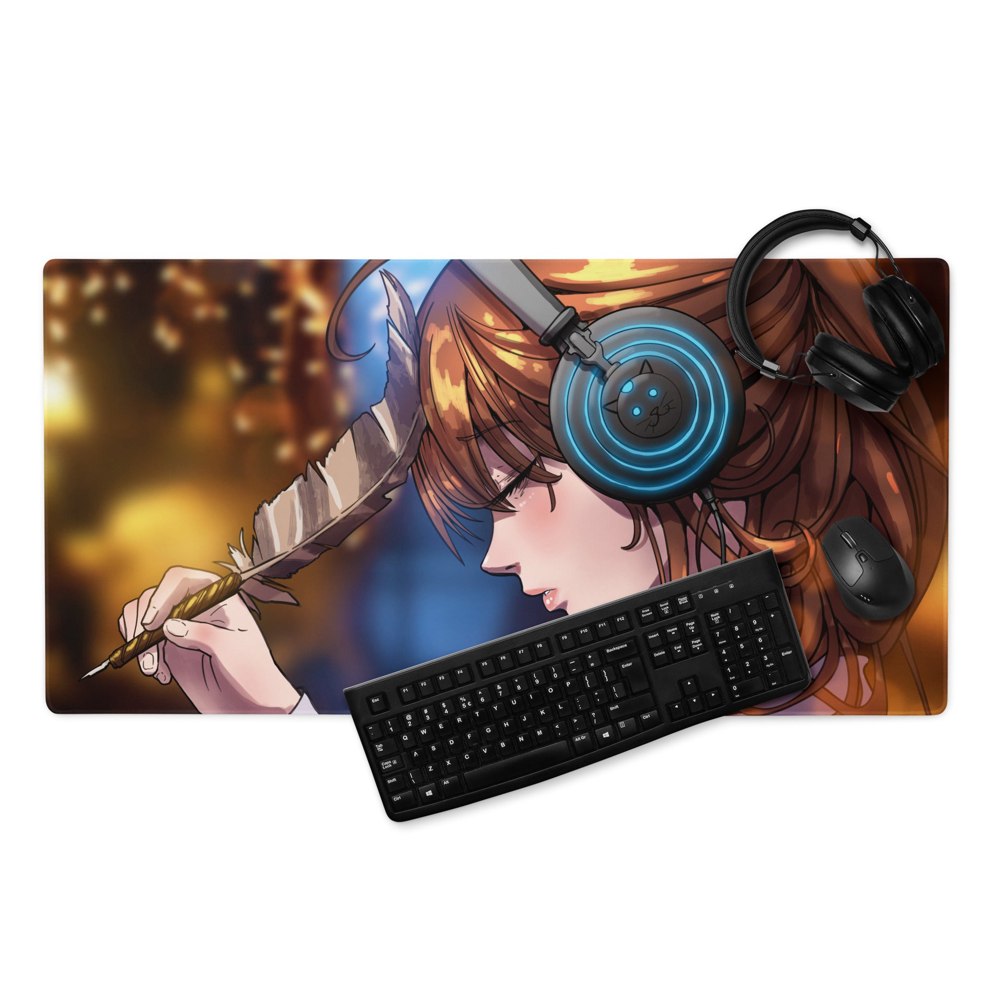 Vivid Anime Archer Mouse Pad - Anime Archer Girl Blue Gaming Desk Art Energetic Mood, Modern Gaming Decor
