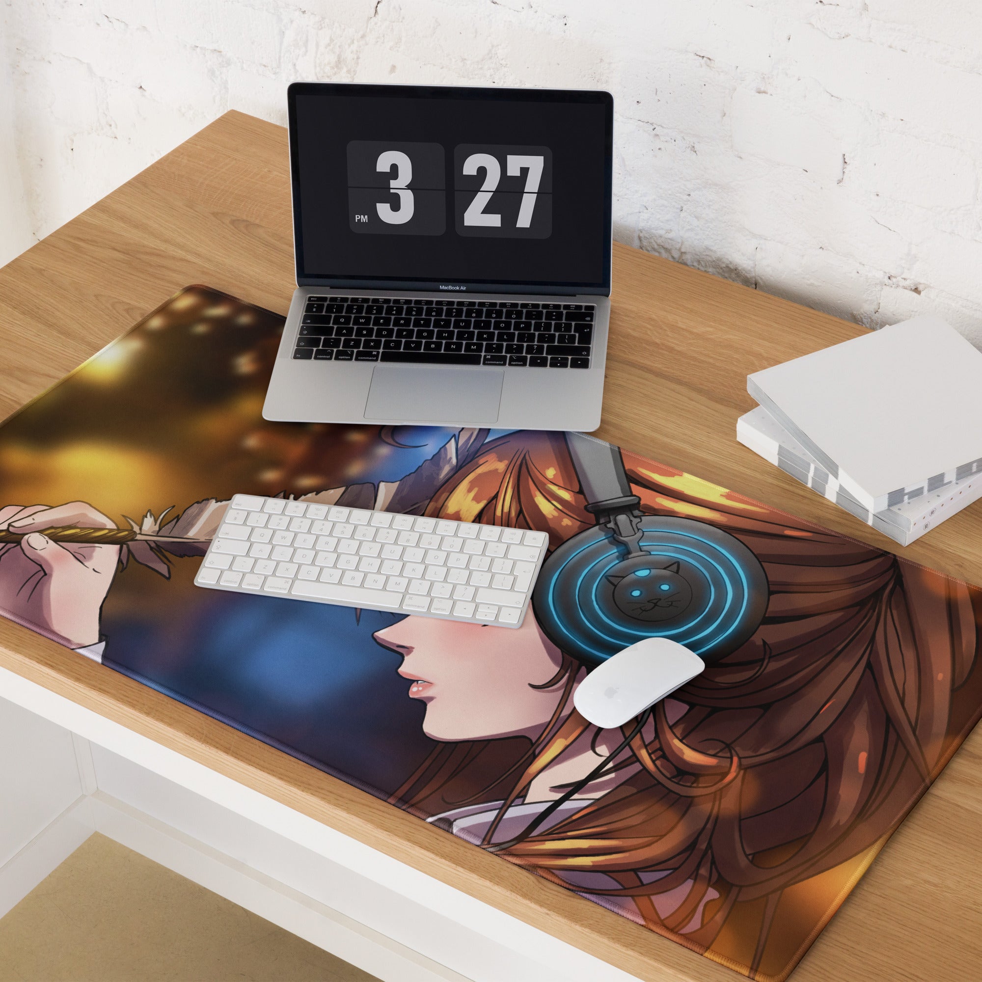 Vivid Anime Archer Mouse Pad - Anime Archer Girl Blue Gaming Desk Art Energetic Mood, Modern Gaming Decor