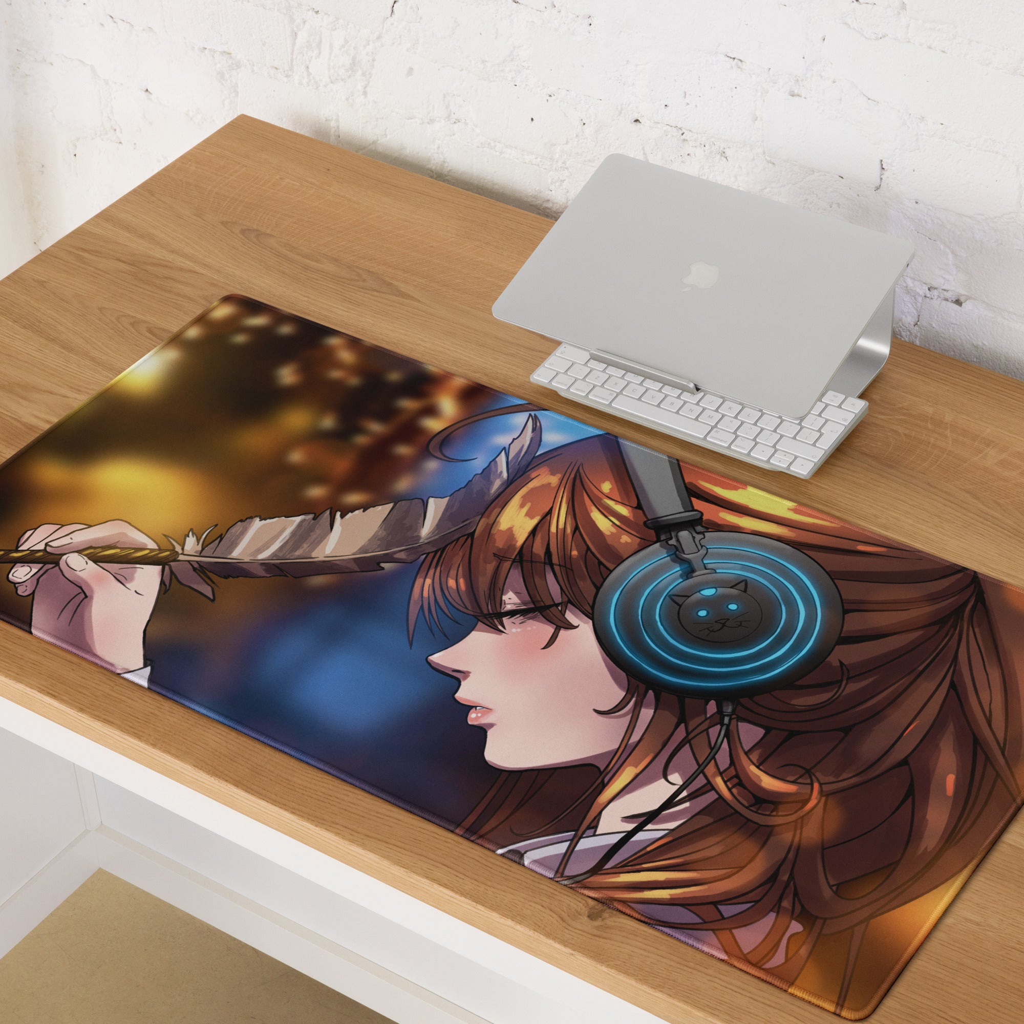 Vivid Anime Archer Mouse Pad - Anime Archer Girl Blue Gaming Desk Art Energetic Mood, Modern Gaming Decor