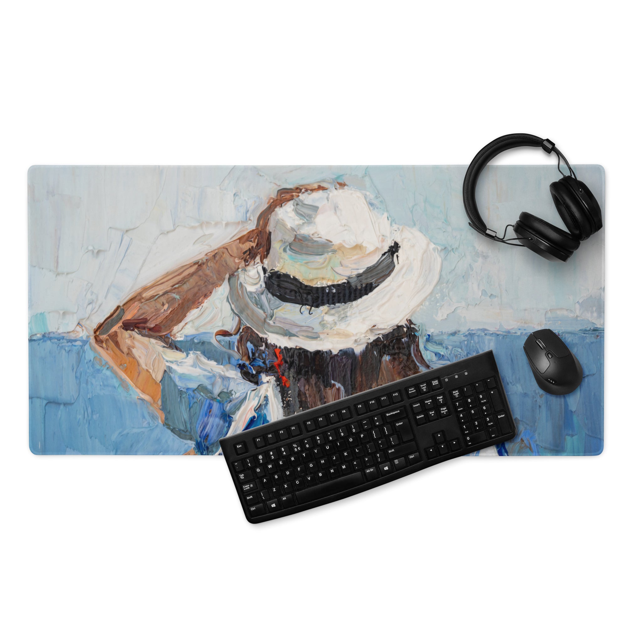 Mountain Dawn Abstract Canvas - Mountain Landscape Blue White Teal Brown Desk Gaming Setup Impasto Oil Serene Desk Mood
