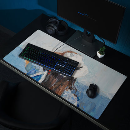 Mountain Dawn Abstract Canvas - Mountain Landscape Blue White Teal Brown Desk Gaming Setup Impasto Oil Serene Desk Mood