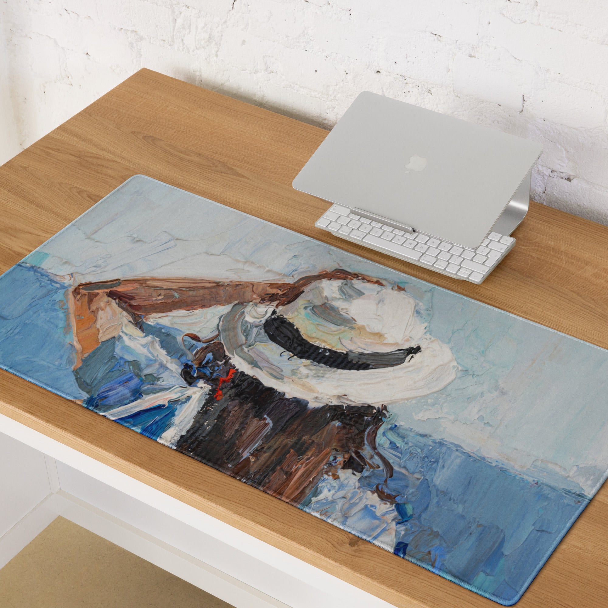 Mountain Dawn Abstract Canvas - Mountain Landscape Blue White Teal Brown Desk Gaming Setup Impasto Oil Serene Desk Mood