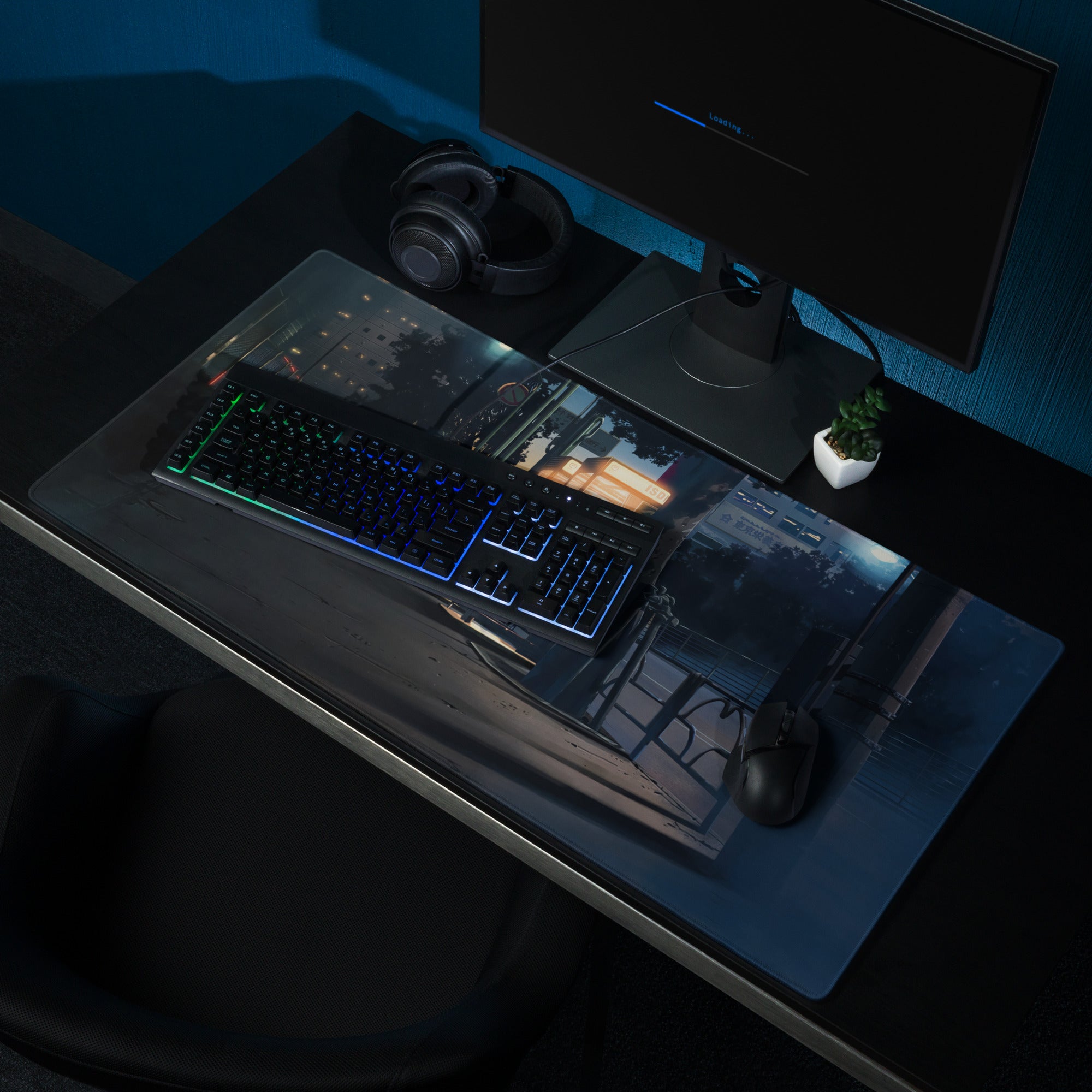Neon Night City Street Mouse Pad - Night City Neon Blue Purple Desk Pad Cyberpunk - Moody Urban Esports Digital