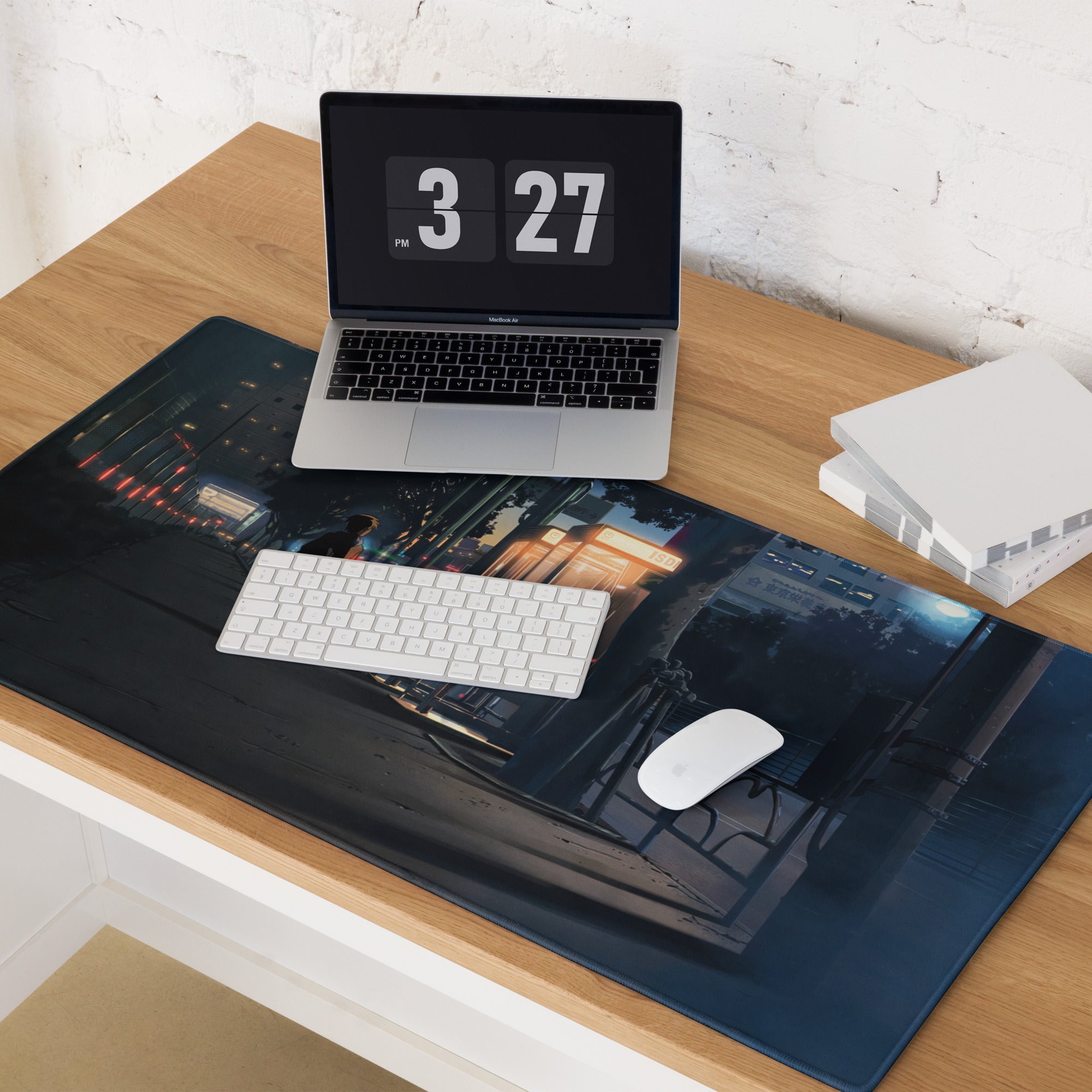 Neon Night City Street Mouse Pad - Night City Neon Blue Purple Desk Pad Cyberpunk - Moody Urban Esports Digital