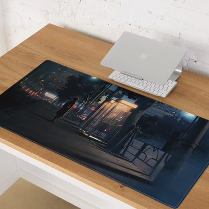 Neon Night City Street Mouse Pad - Night City Neon Blue Purple Desk Pad Cyberpunk - Moody Urban Esports Digital