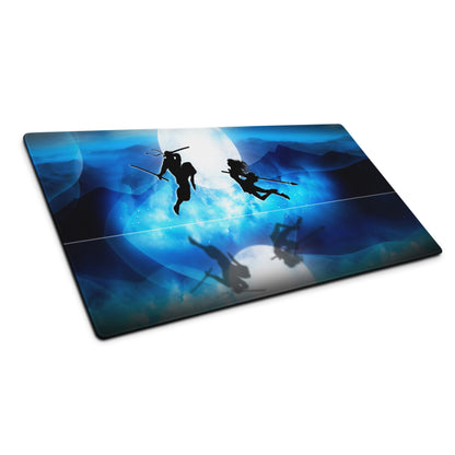 Blue Moon Battle Silhouette Mouse Pad - Fantasy Blue Gaming Desk Digital Art Epic Mood Cyberpunk RGB Desk Mat
