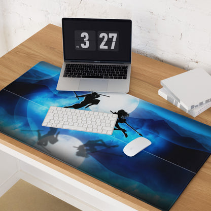 Blue Moon Battle Silhouette Mouse Pad - Fantasy Blue Gaming Desk Digital Art Epic Mood Cyberpunk RGB Desk Mat