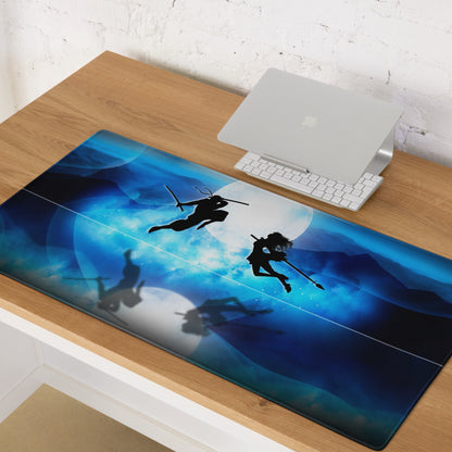 Blue Moon Battle Silhouette Mouse Pad - Fantasy Blue Gaming Desk Digital Art Epic Mood Cyberpunk RGB Desk Mat