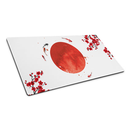 Crimson Sun Sakura Gaming Mouse Pad - Mouse Pad Red White Black Desk Minimal Sakura - Calm Japandi Style Gaming Desk