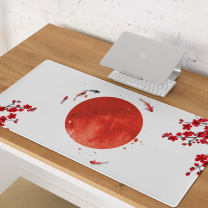 Crimson Sun Sakura Gaming Mouse Pad - Mouse Pad Red White Black Desk Minimal Sakura - Calm Japandi Style Gaming Desk