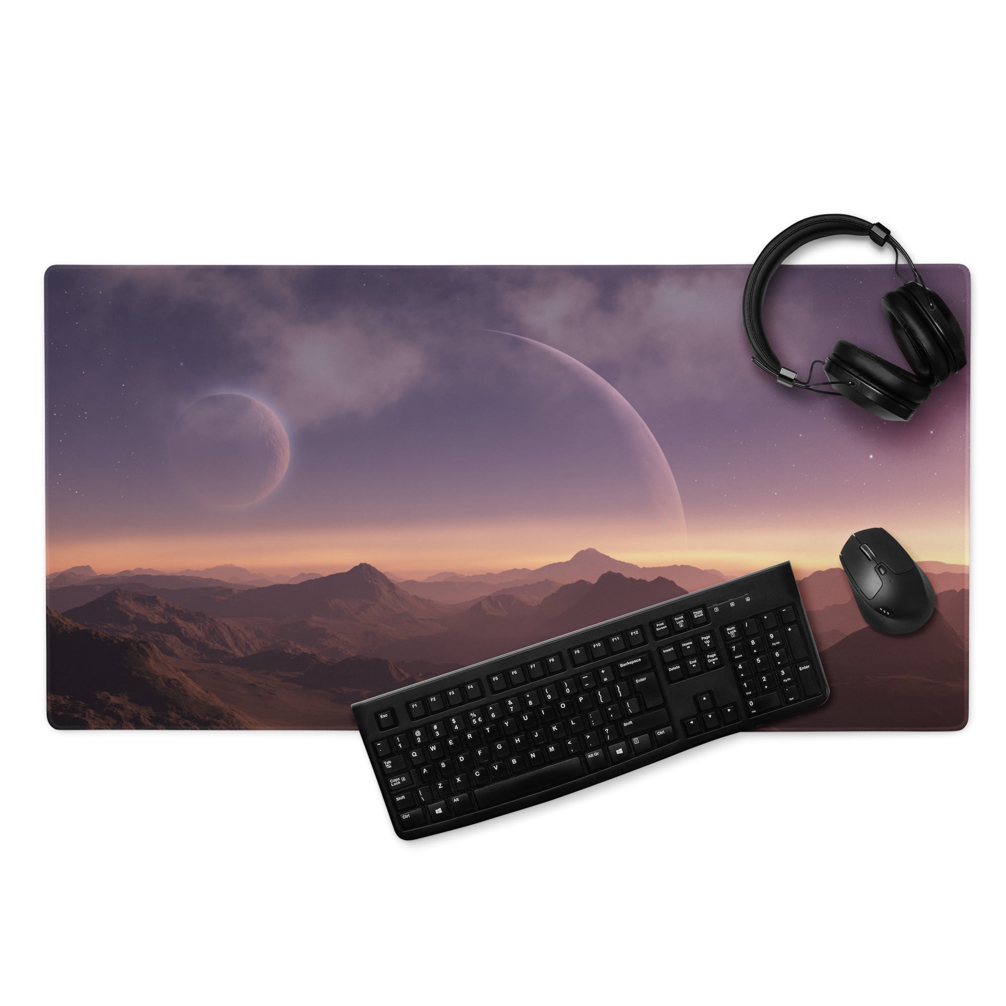 Cosmic Sunset Large Gaming Mouse Pad - Gaming Mouse Pad Purple Orange Desk Modern - Dreamy Minimalist Space Digital Art