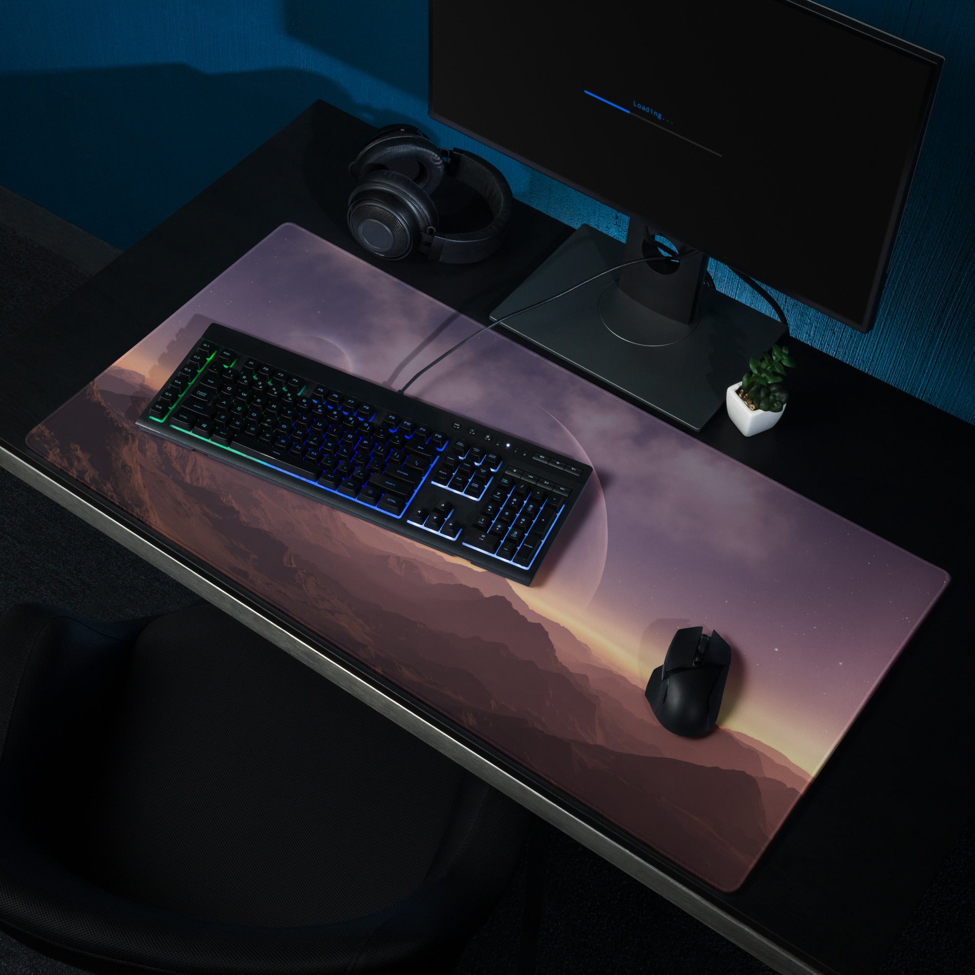 Cosmic Sunset Large Gaming Mouse Pad - Gaming Mouse Pad Purple Orange Desk Modern - Dreamy Minimalist Space Digital Art