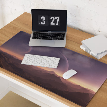 Cosmic Sunset Large Gaming Mouse Pad - Gaming Mouse Pad Purple Orange Desk Modern - Dreamy Minimalist Space Digital Art