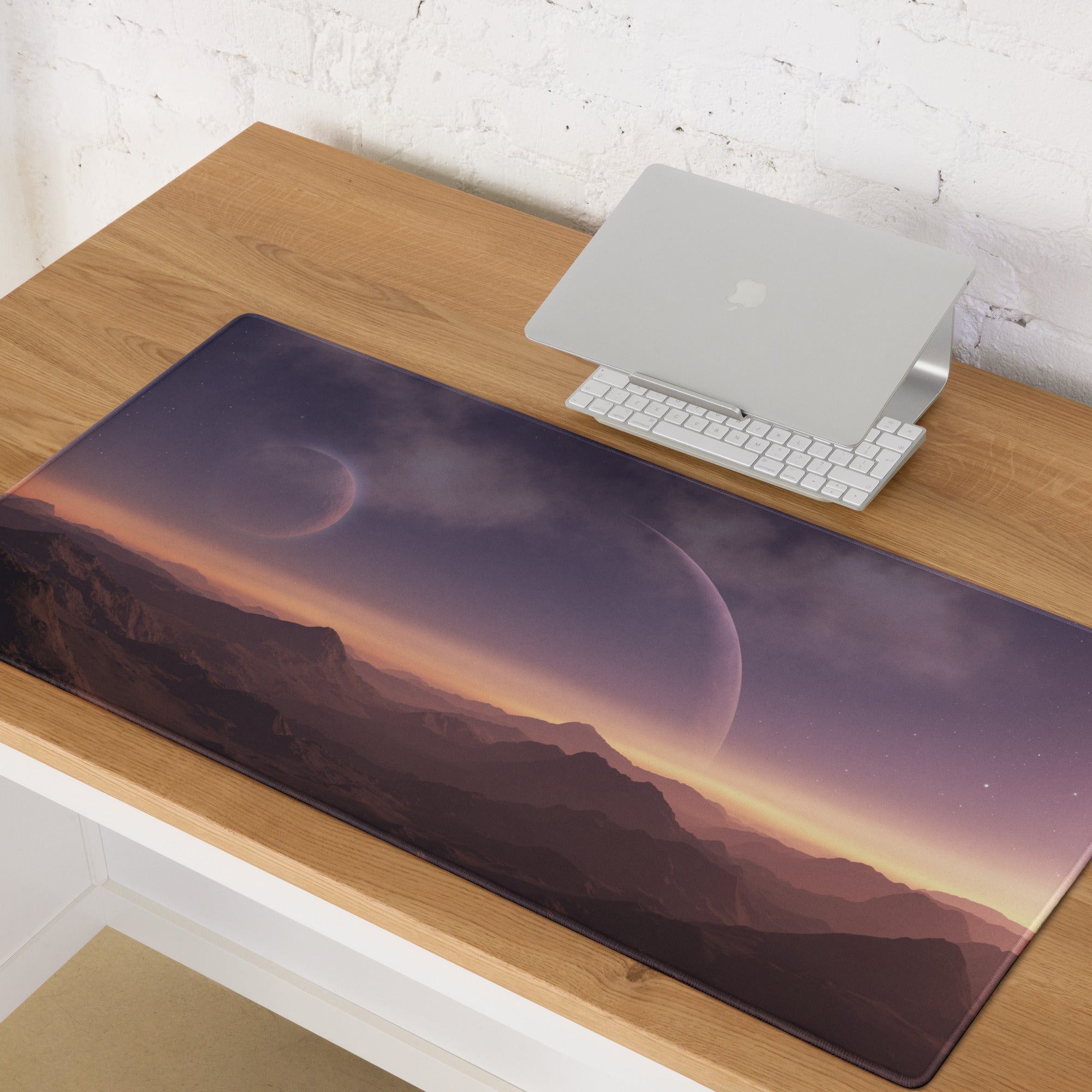 Cosmic Sunset Large Gaming Mouse Pad - Gaming Mouse Pad Purple Orange Desk Modern - Dreamy Minimalist Space Digital Art