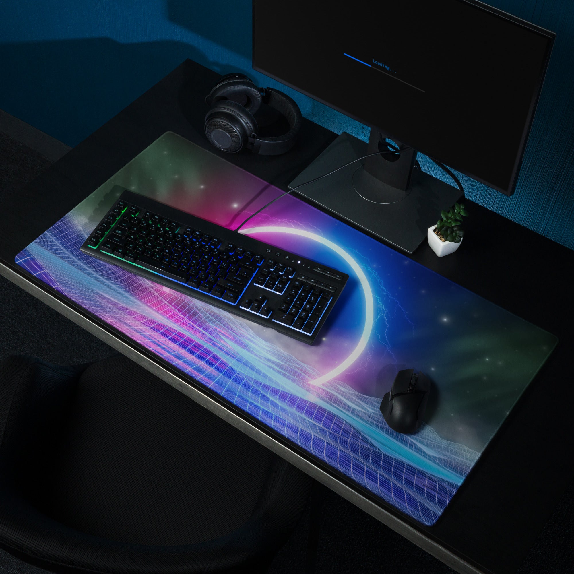 Neon Orbit Grid Pad - Mouse Pad Neon Pink Purple Gaming Desk Futuristic Cyberpunk Vibrant Mood Esports Art
