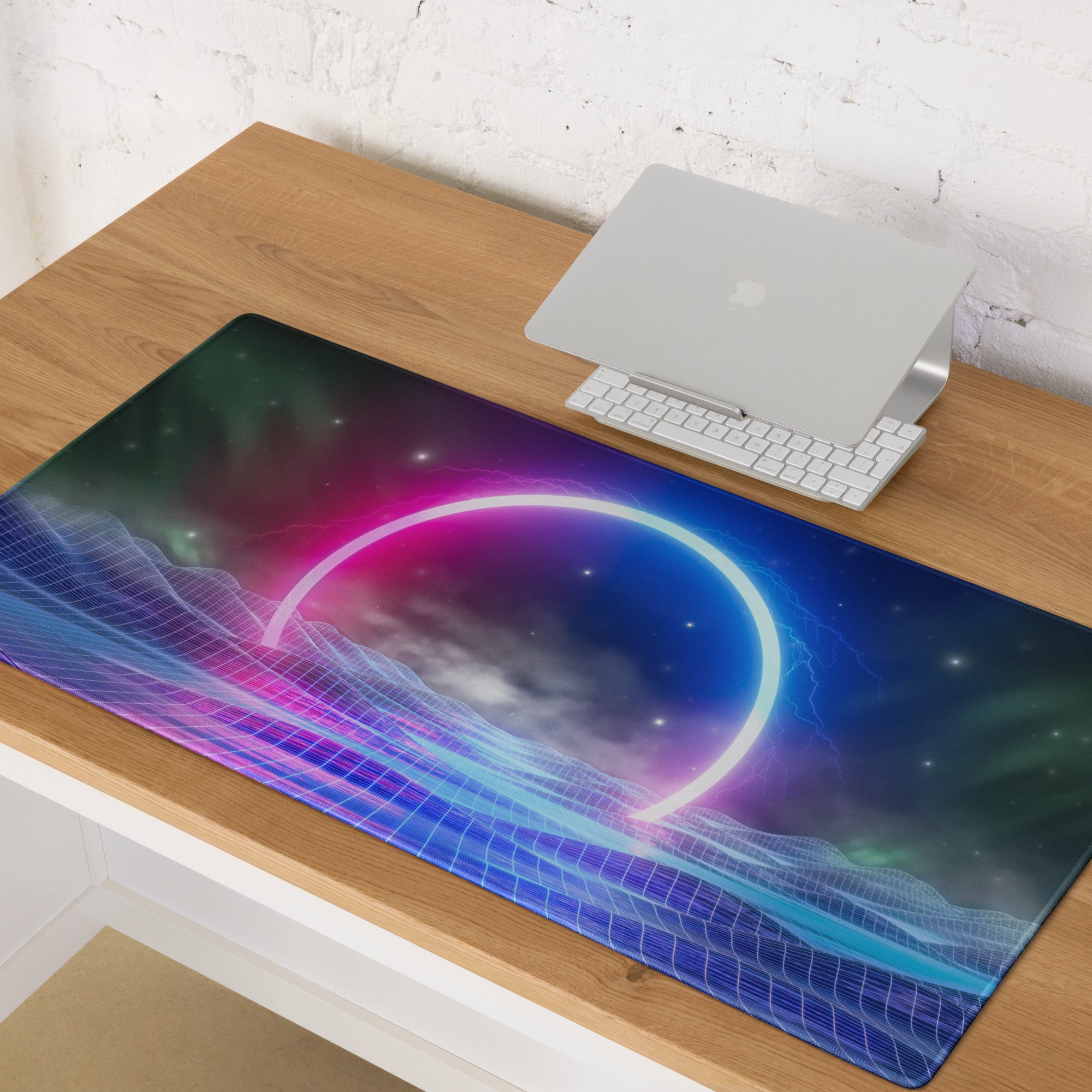 Neon Orbit Grid Pad - Mouse Pad Neon Pink Purple Gaming Desk Futuristic Cyberpunk Vibrant Mood Esports Art