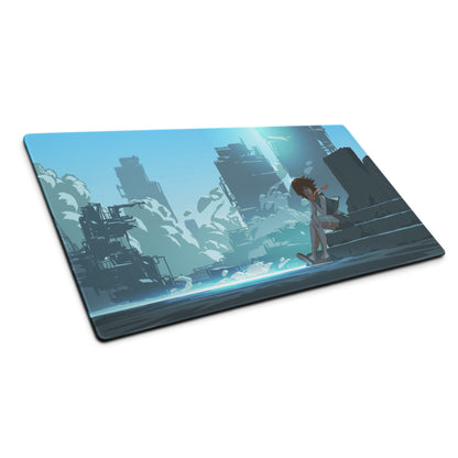 Azure Neon Cityscape Gaming Pad - Cityscape Blue Desk Mat Gaming Sci Fi Art | Moody Cinematic Futuristic Anime Inspired