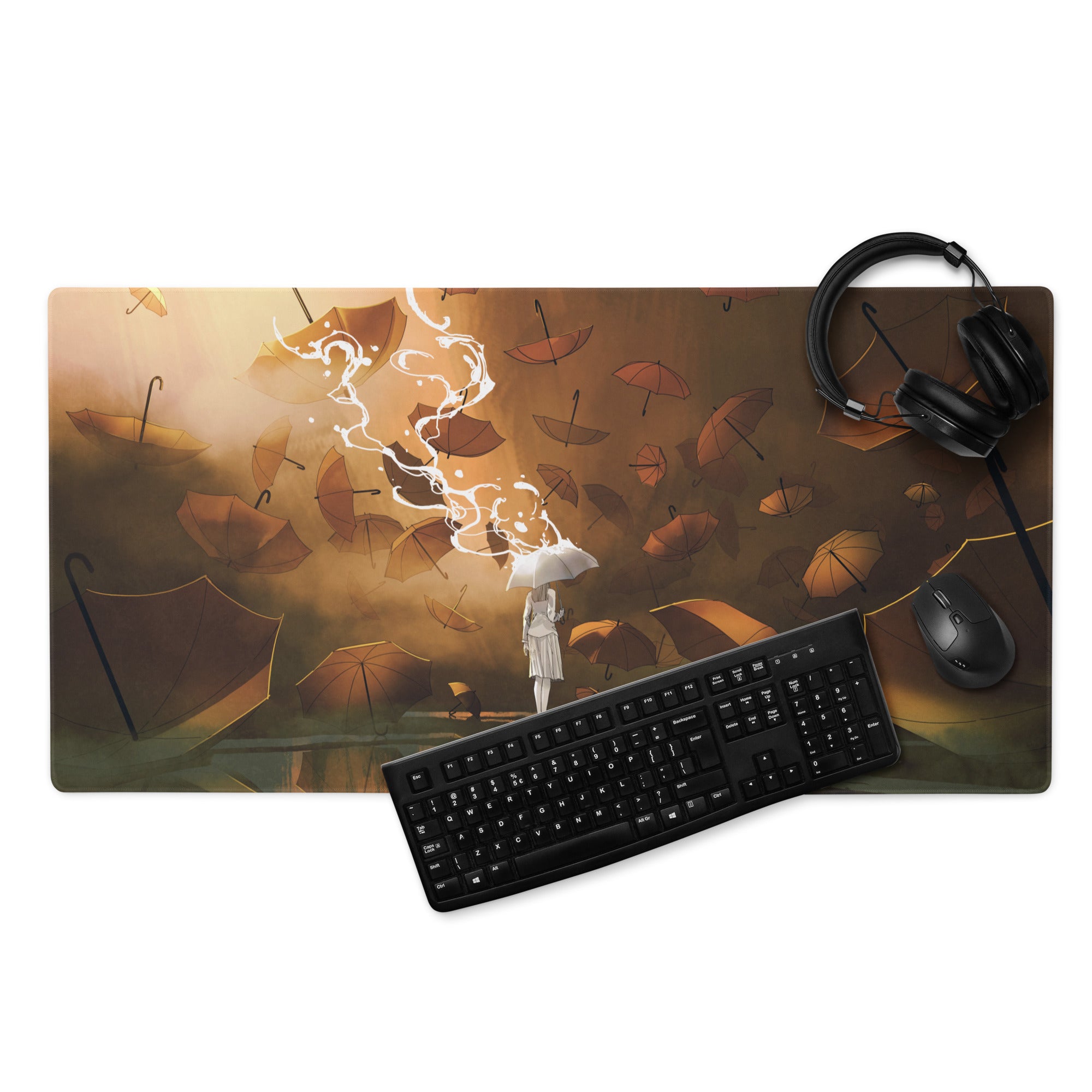 Storm Umbrella Nightfall Desk Pad - Mouse Pad Brown Orange Gradient For Gaming Dreamy Mood Surreal Esports Gift Digital
