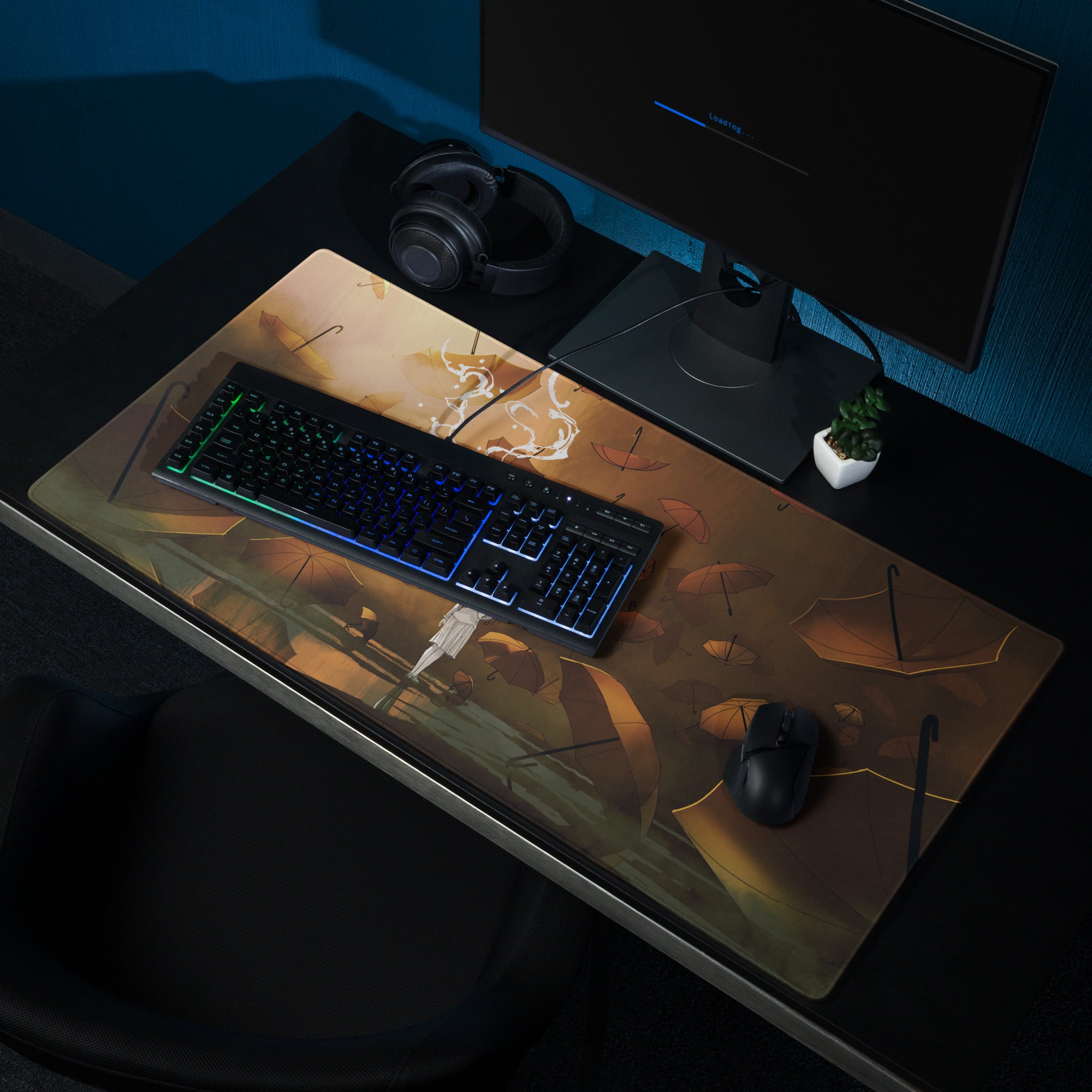 Storm Umbrella Nightfall Desk Pad - Mouse Pad Brown Orange Gradient For Gaming Dreamy Mood Surreal Esports Gift Digital