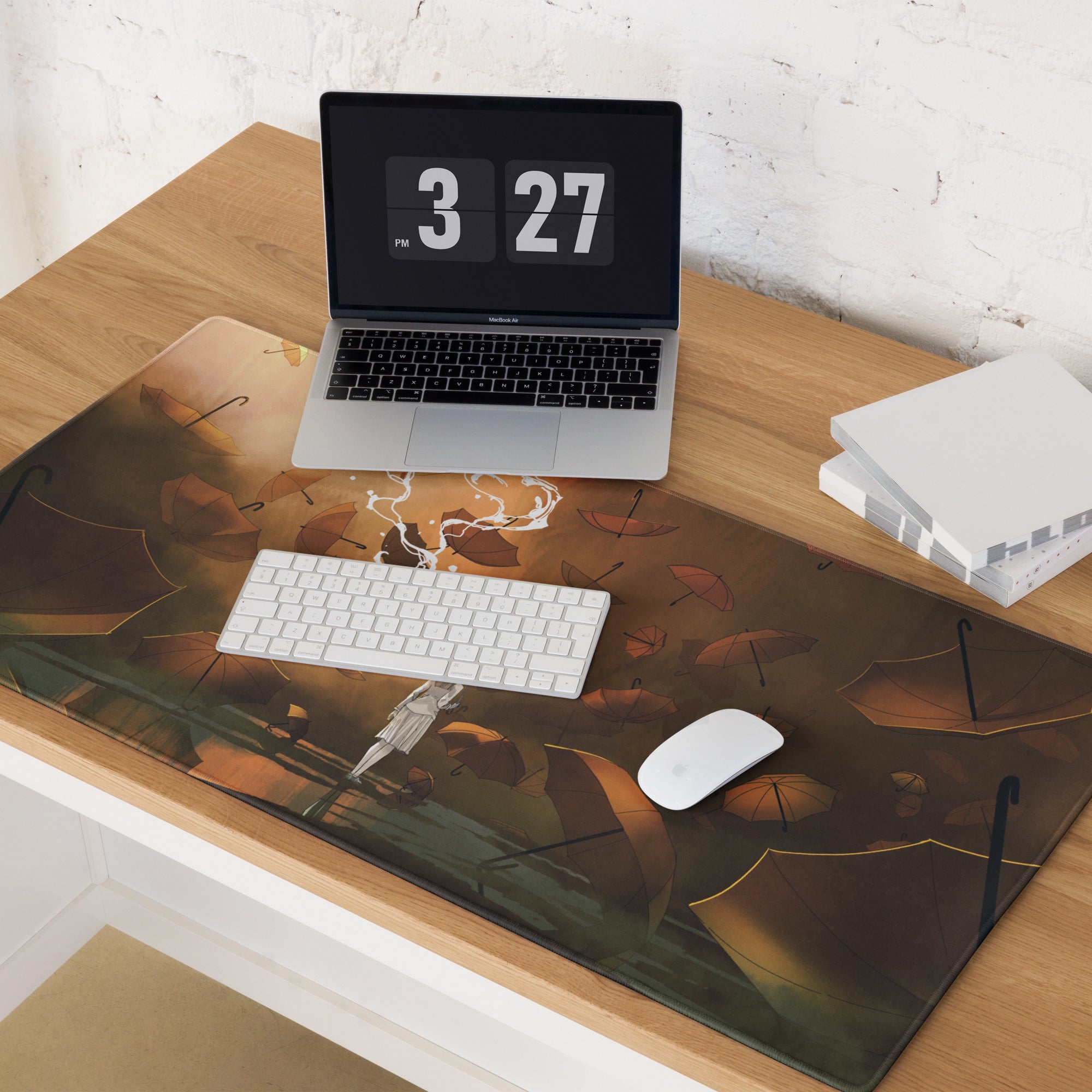 Storm Umbrella Nightfall Desk Pad - Mouse Pad Brown Orange Gradient For Gaming Dreamy Mood Surreal Esports Gift Digital