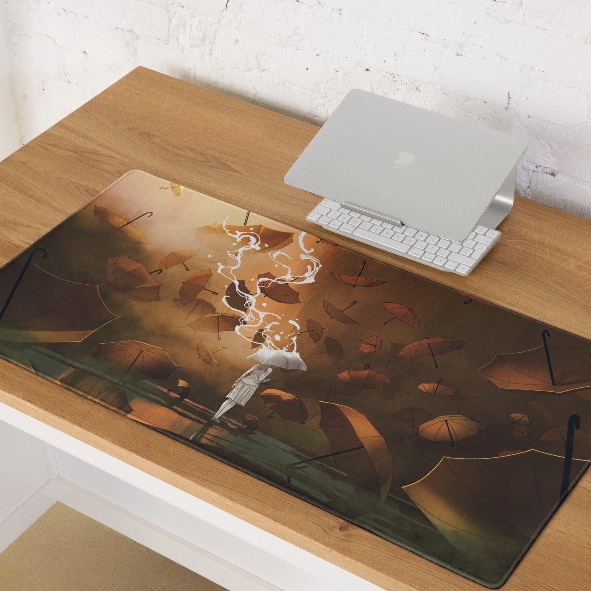 Storm Umbrella Nightfall Desk Pad - Mouse Pad Brown Orange Gradient For Gaming Dreamy Mood Surreal Esports Gift Digital
