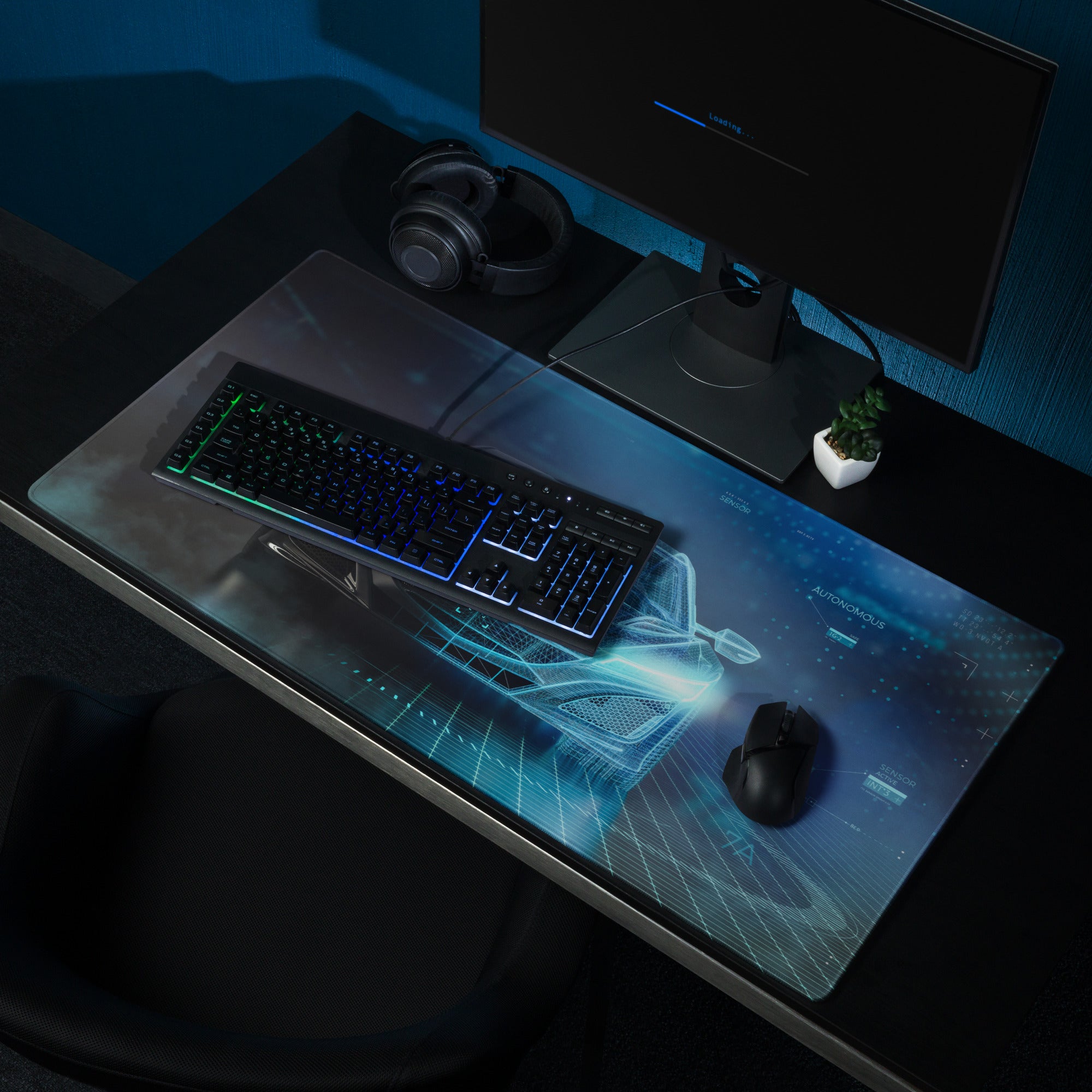 Hypertech Gaming Mouse Pad - Gaming Mouse Pad Blue Desk Futuristic Tech Mood Cyberpunk Office Decor Digital Art