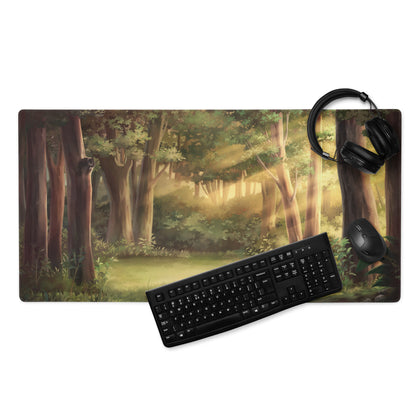 Forest Dawn Gaming Mouse Pad - Forest Scene Green Brown Desk Painterly Calm Natural Woodland Desk Mat Digital