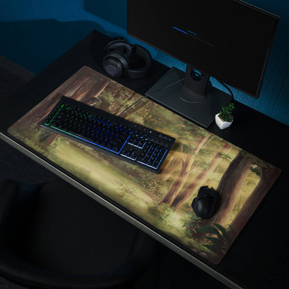 Forest Dawn Gaming Mouse Pad - Forest Scene Green Brown Desk Painterly Calm Natural Woodland Desk Mat Digital