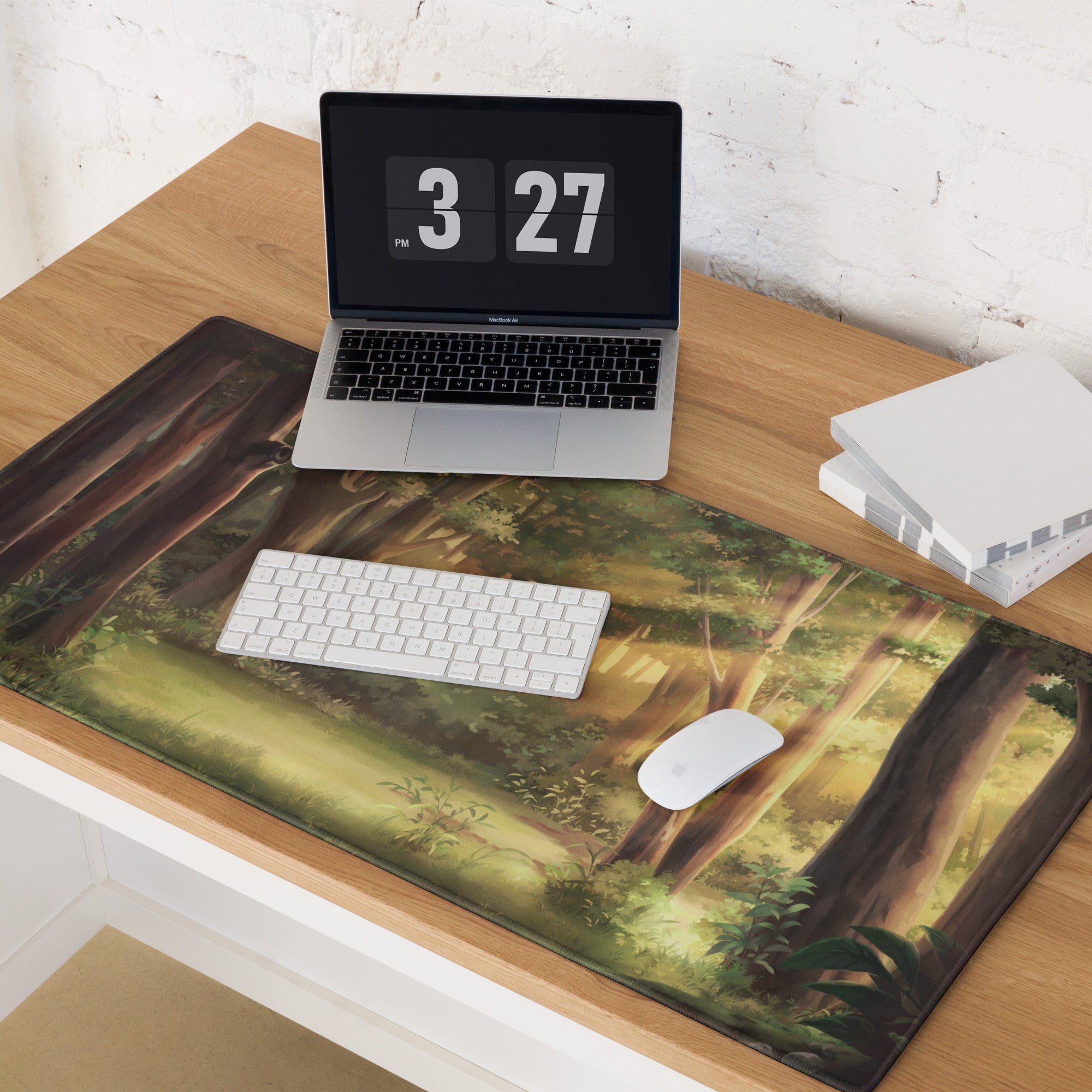 Forest Dawn Gaming Mouse Pad - Forest Scene Green Brown Desk Painterly Calm Natural Woodland Desk Mat Digital
