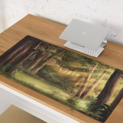 Forest Dawn Gaming Mouse Pad - Forest Scene Green Brown Desk Painterly Calm Natural Woodland Desk Mat Digital