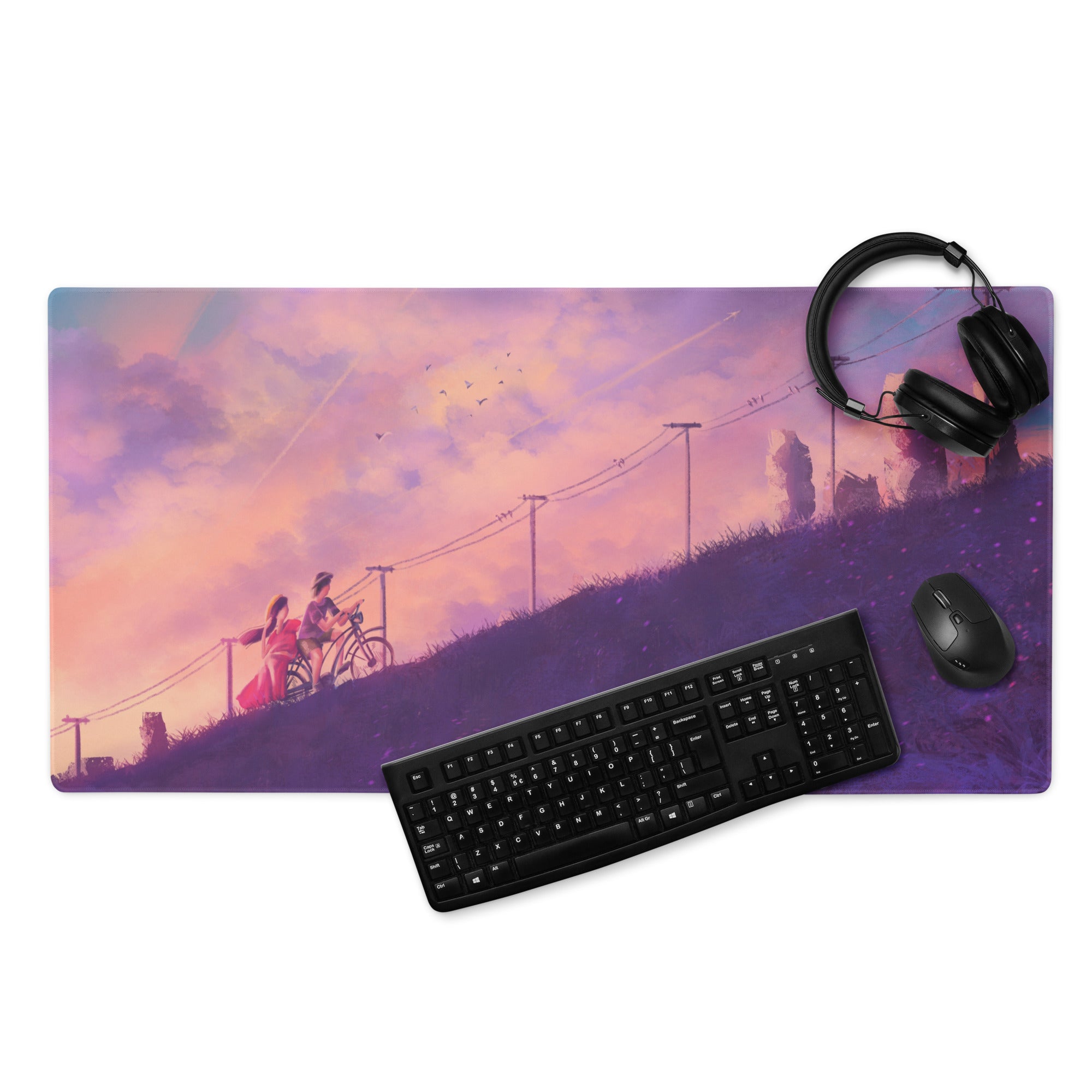 Pastel Sunset Path Mouse Pad - Mouse Pad Purple Pink Gradient Desk Setup Dreamy Modern Gaming Desk Digital Print