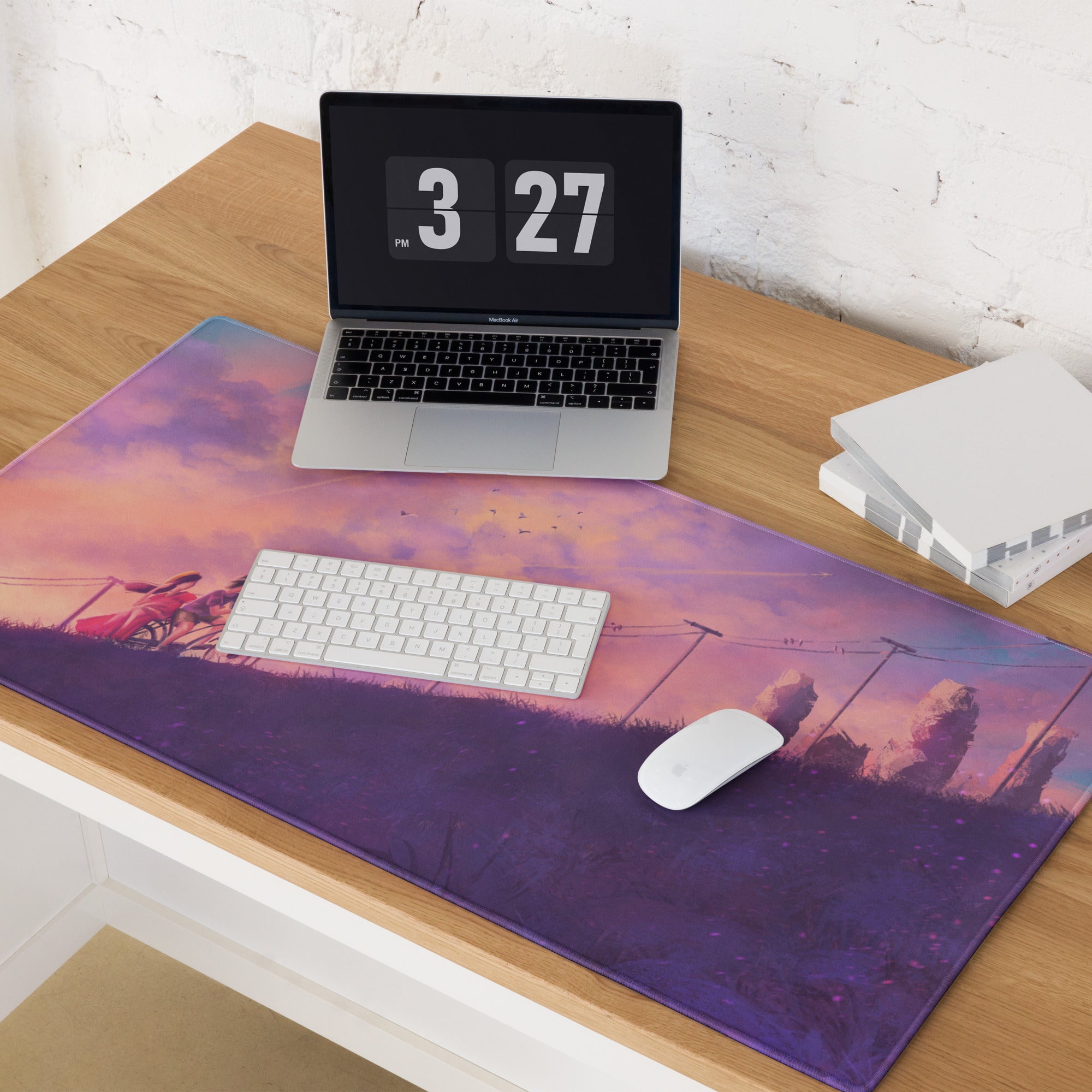 Pastel Sunset Path Mouse Pad - Mouse Pad Purple Pink Gradient Desk Setup Dreamy Modern Gaming Desk Digital Print