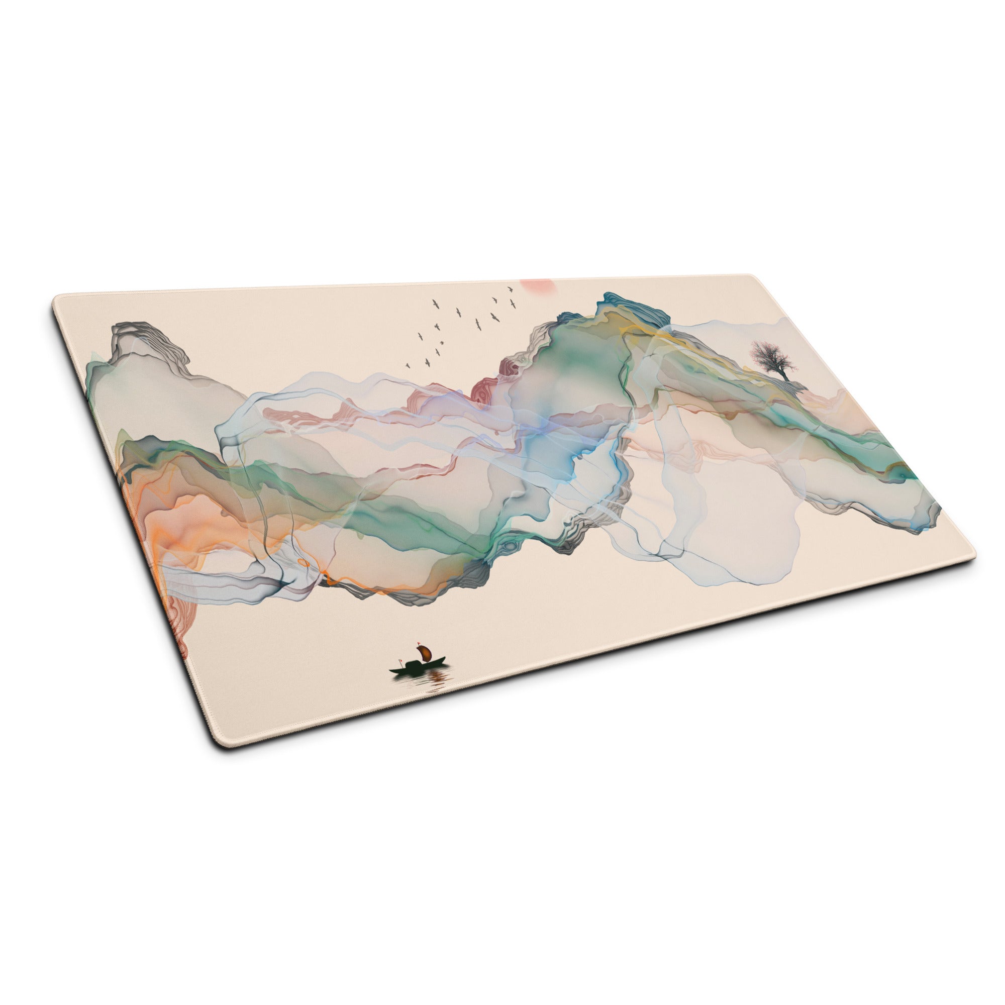 Pastel Mountain Dream Desk Pad - Mountain Landscape Mouse Pad Pastel Teal Serene Minimalist Office Desk Watercolor