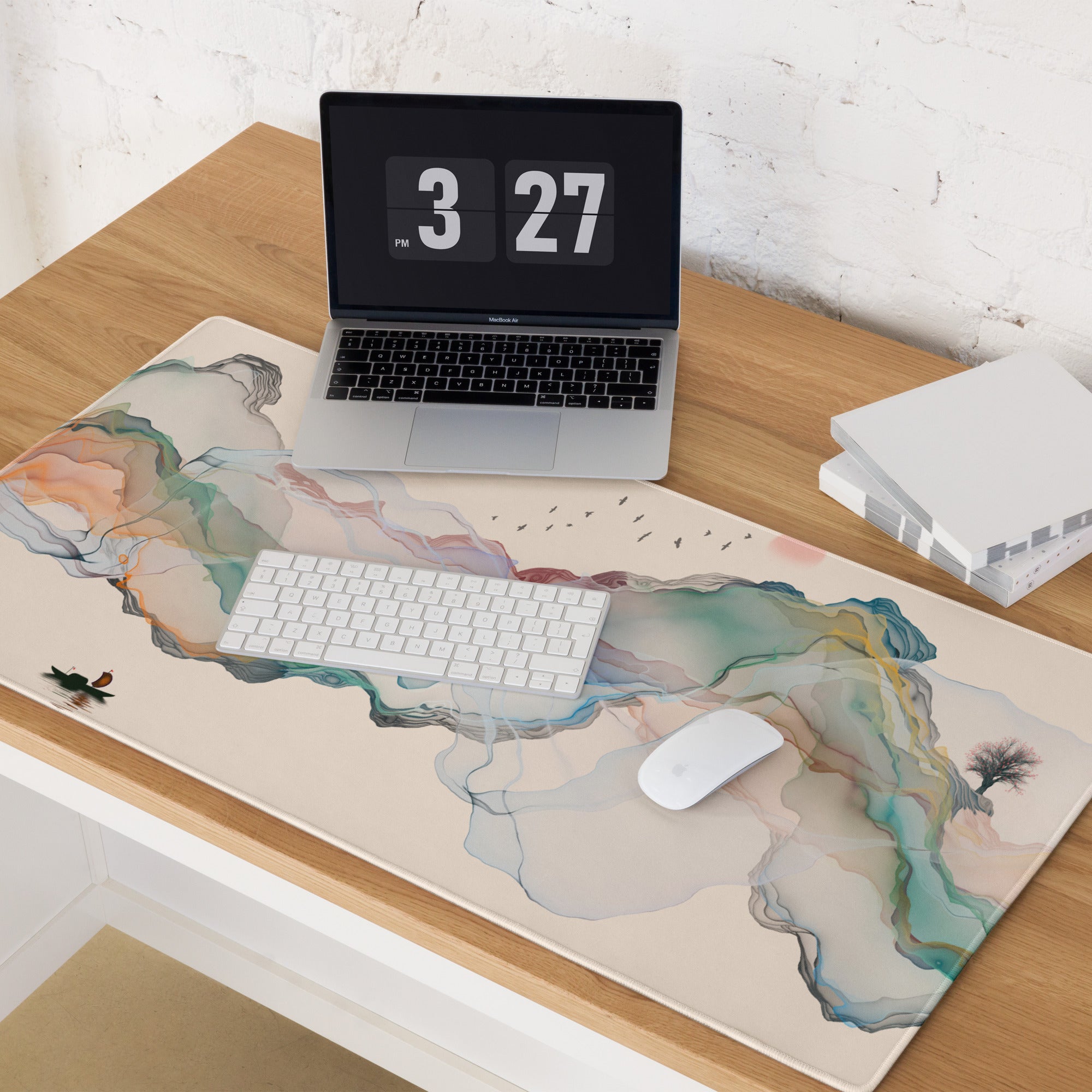 Pastel Mountain Dream Desk Pad - Mountain Landscape Mouse Pad Pastel Teal Serene Minimalist Office Desk Watercolor