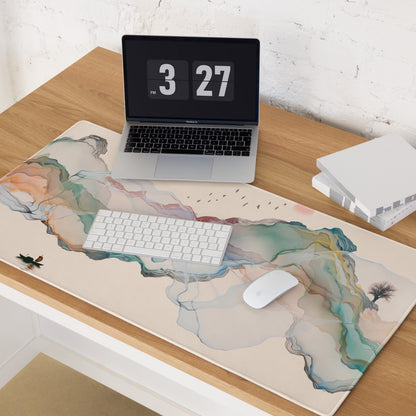 Pastel Mountain Dream Desk Pad - Mountain Landscape Mouse Pad Pastel Teal Serene Minimalist Office Desk Watercolor