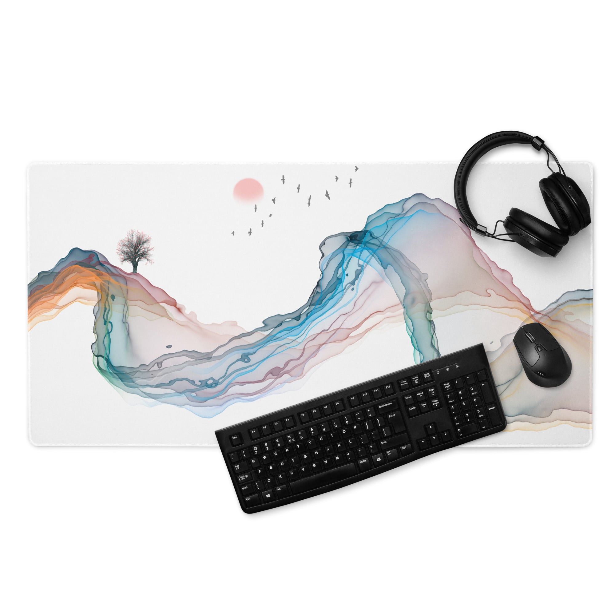 Aurora Mist Abstract Gaming Mouse Pad - Gaming Mouse Pad Multicolor Abstract Desk Mat For PC Setup Modern Minimalist