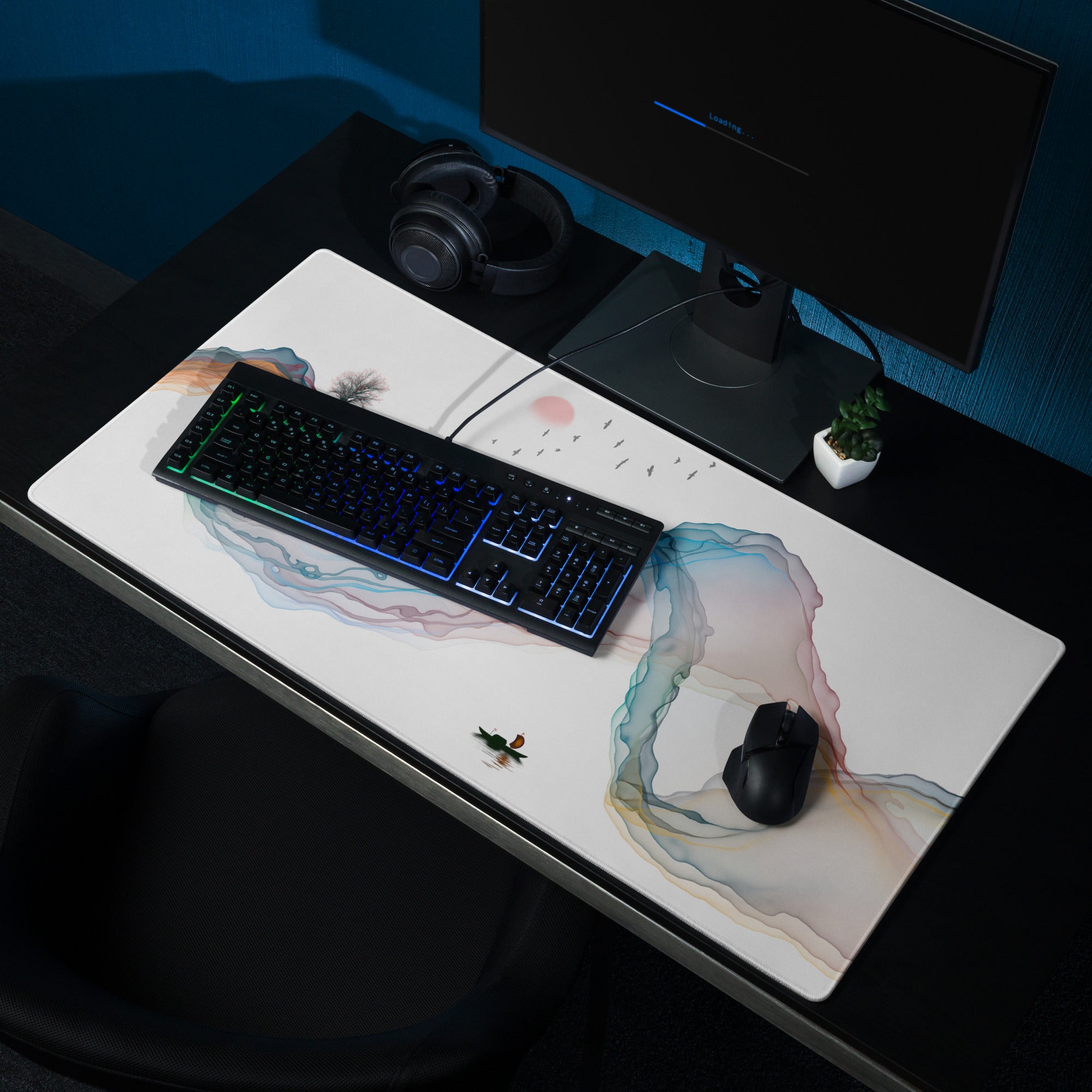 Aurora Mist Abstract Gaming Mouse Pad - Gaming Mouse Pad Multicolor Abstract Desk Mat For PC Setup Modern Minimalist