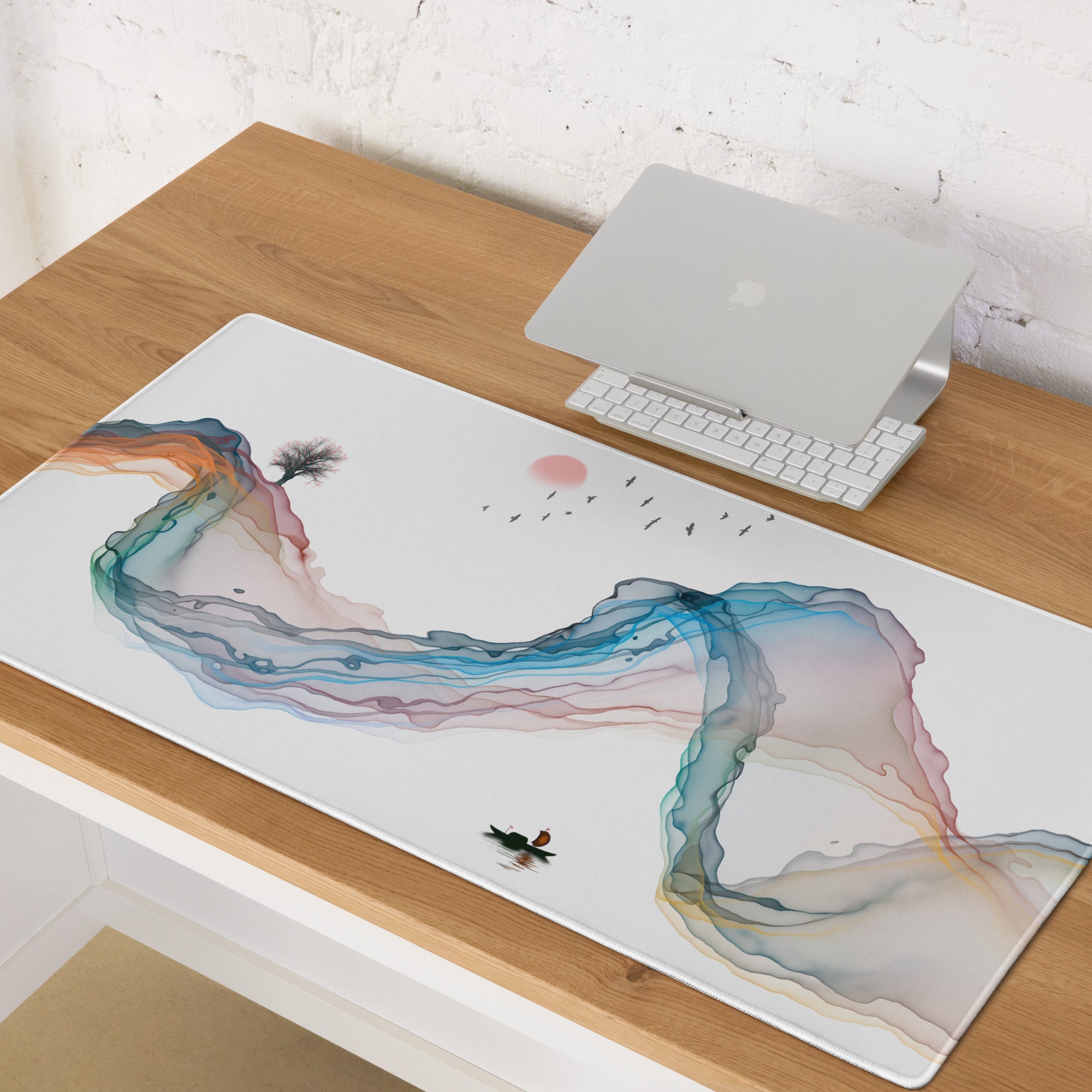 Aurora Mist Abstract Gaming Mouse Pad - Gaming Mouse Pad Multicolor Abstract Desk Mat For PC Setup Modern Minimalist