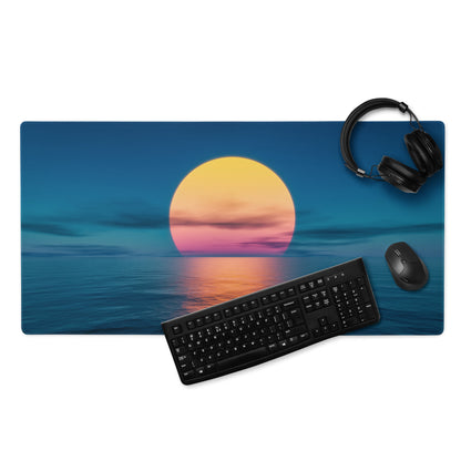 Sunset Horizon Blue Gaming Pad - Mouse Pad Blue Sunset Desk Setup Photorealistic - Calm Serene Coastal Modern Desk Photo