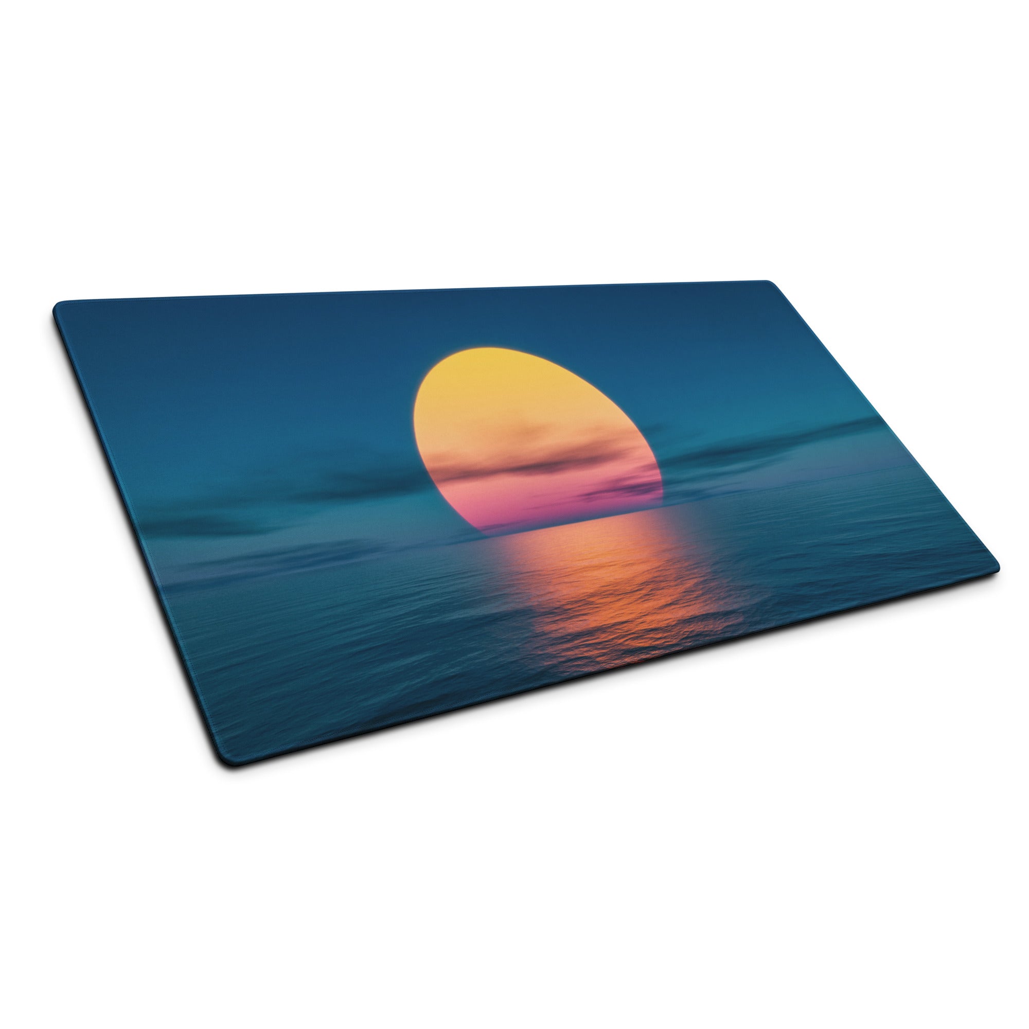 Sunset Horizon Blue Gaming Pad - Mouse Pad Blue Sunset Desk Setup Photorealistic - Calm Serene Coastal Modern Desk Photo
