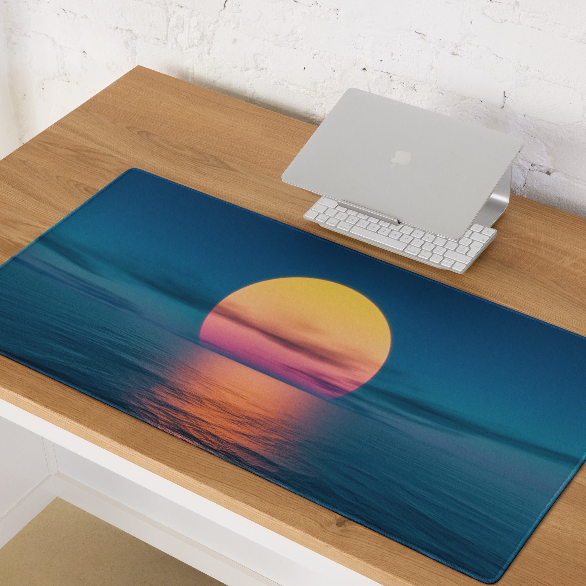 Sunset Horizon Blue Gaming Pad - Mouse Pad Blue Sunset Desk Setup Photorealistic - Calm Serene Coastal Modern Desk Photo