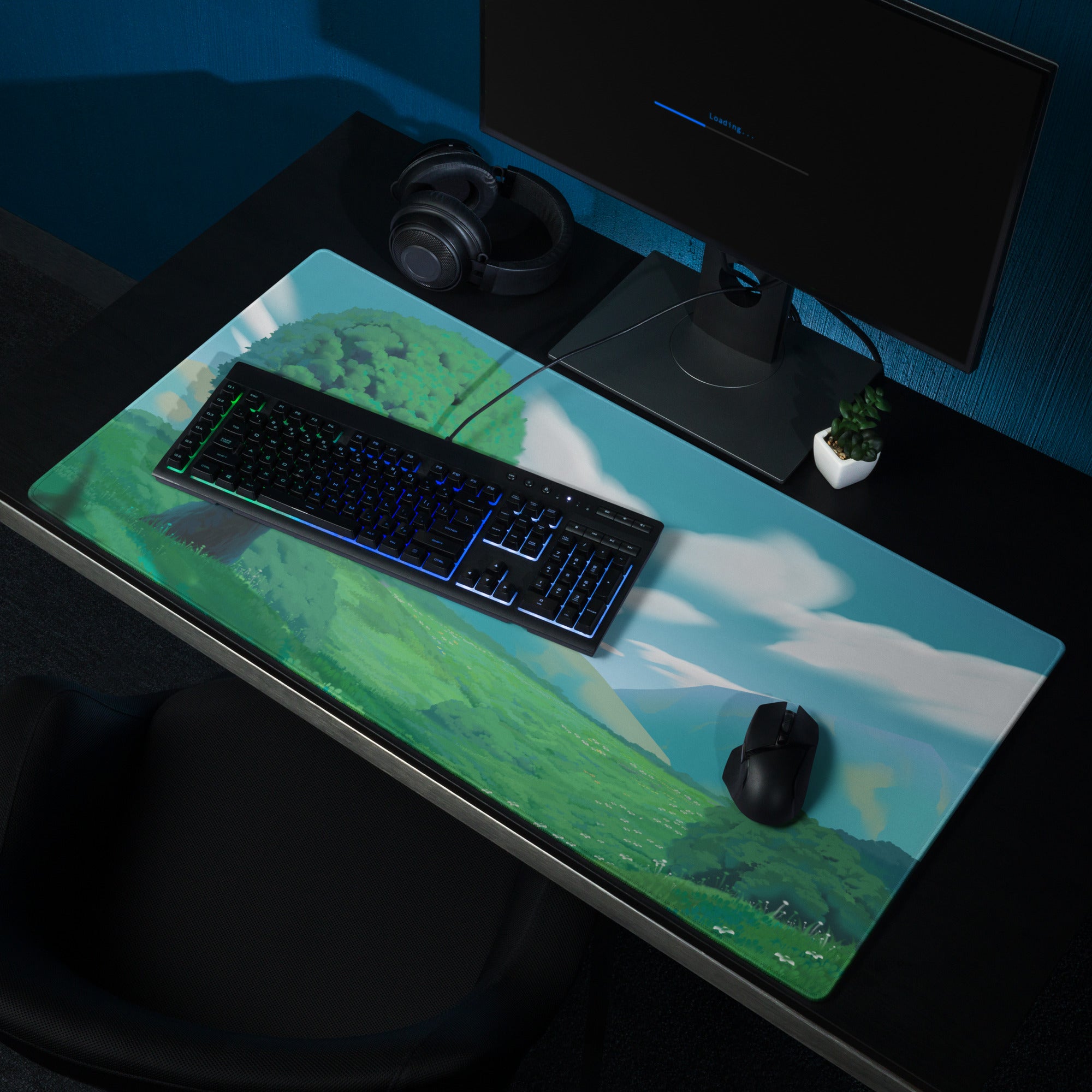 Azure Forest Landscape Mouse Pad - Landscape Mouse Pad Blue Green Desk Nature Calm Mood Minimalist Decor