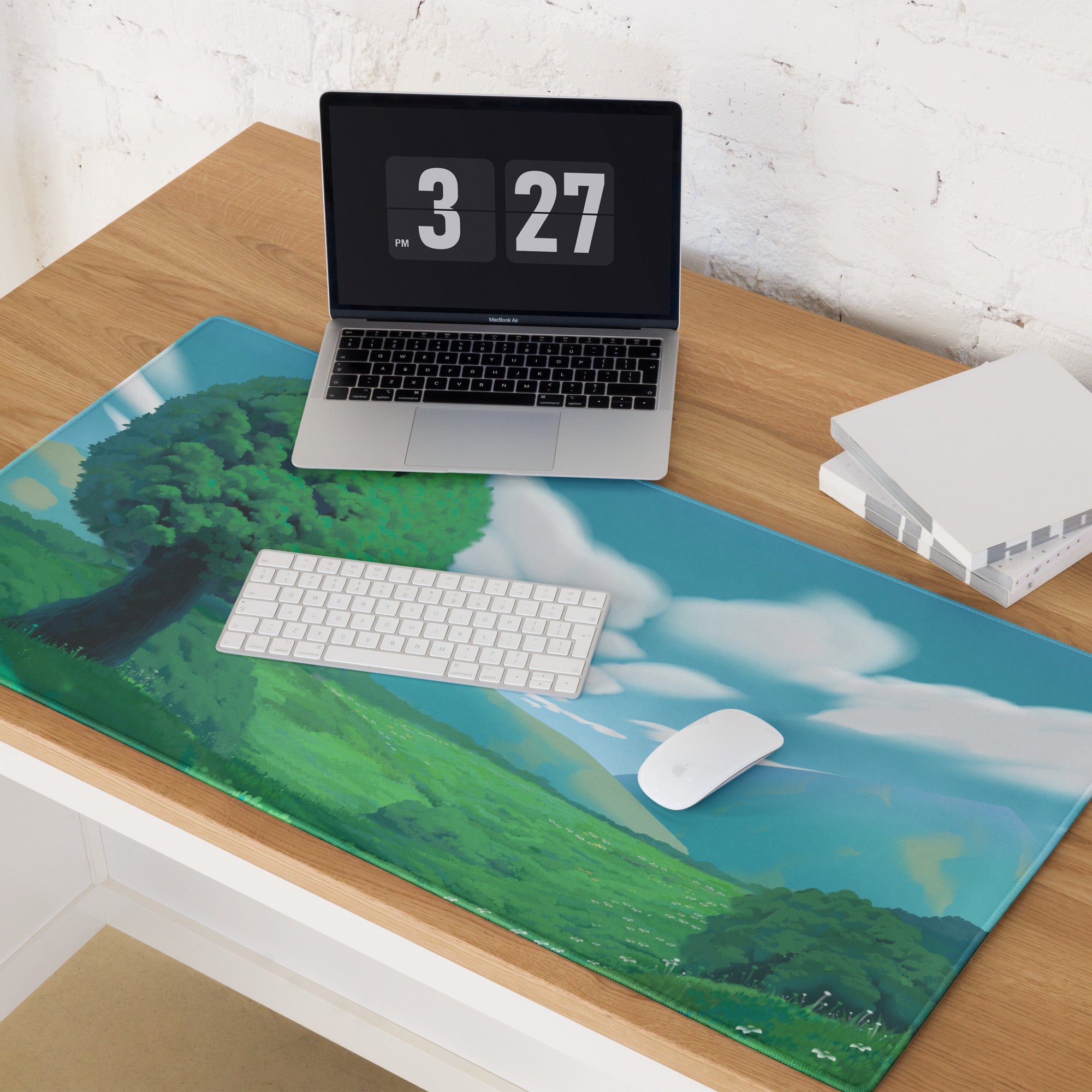 Azure Forest Landscape Mouse Pad - Landscape Mouse Pad Blue Green Desk Nature Calm Mood Minimalist Decor
