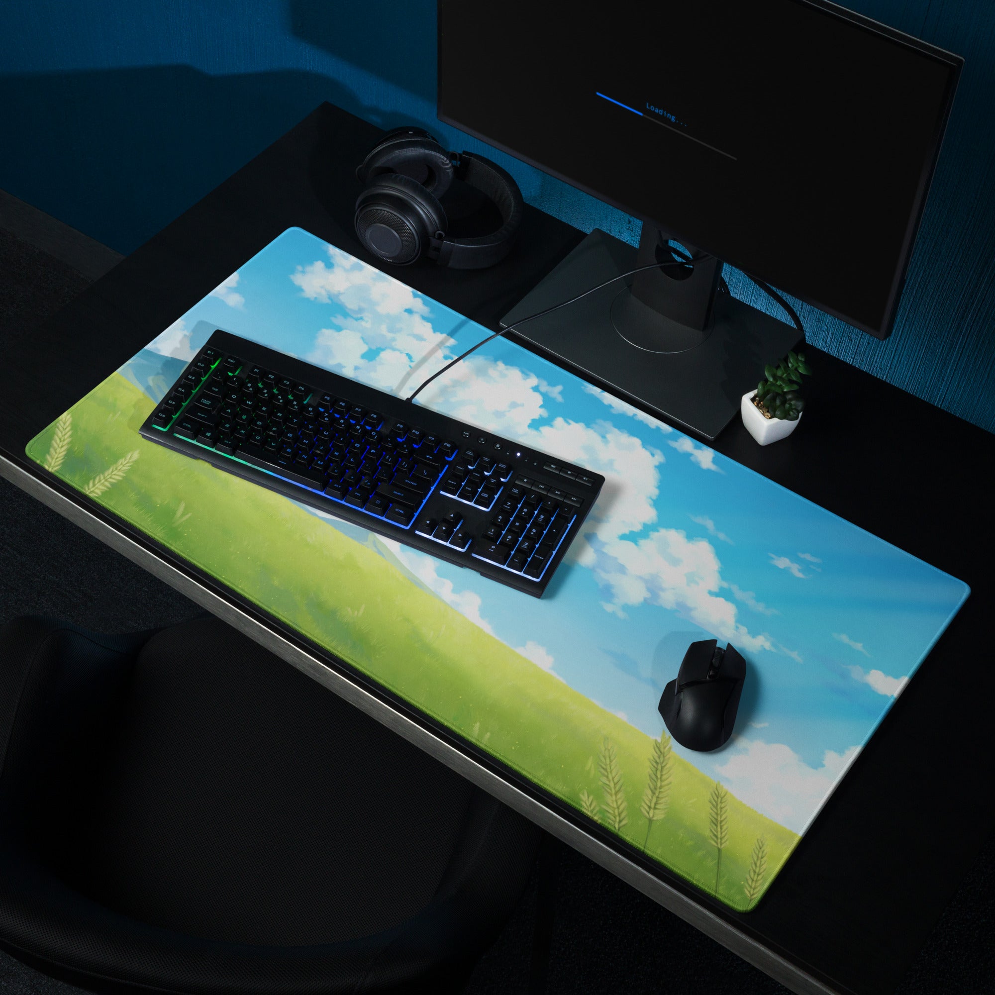 Skyscape Large Gaming Mouse Pad - Landscape Sky Blue Cloudy Nature Desk Mat For Gaming Calm Desk Decor Digital Art