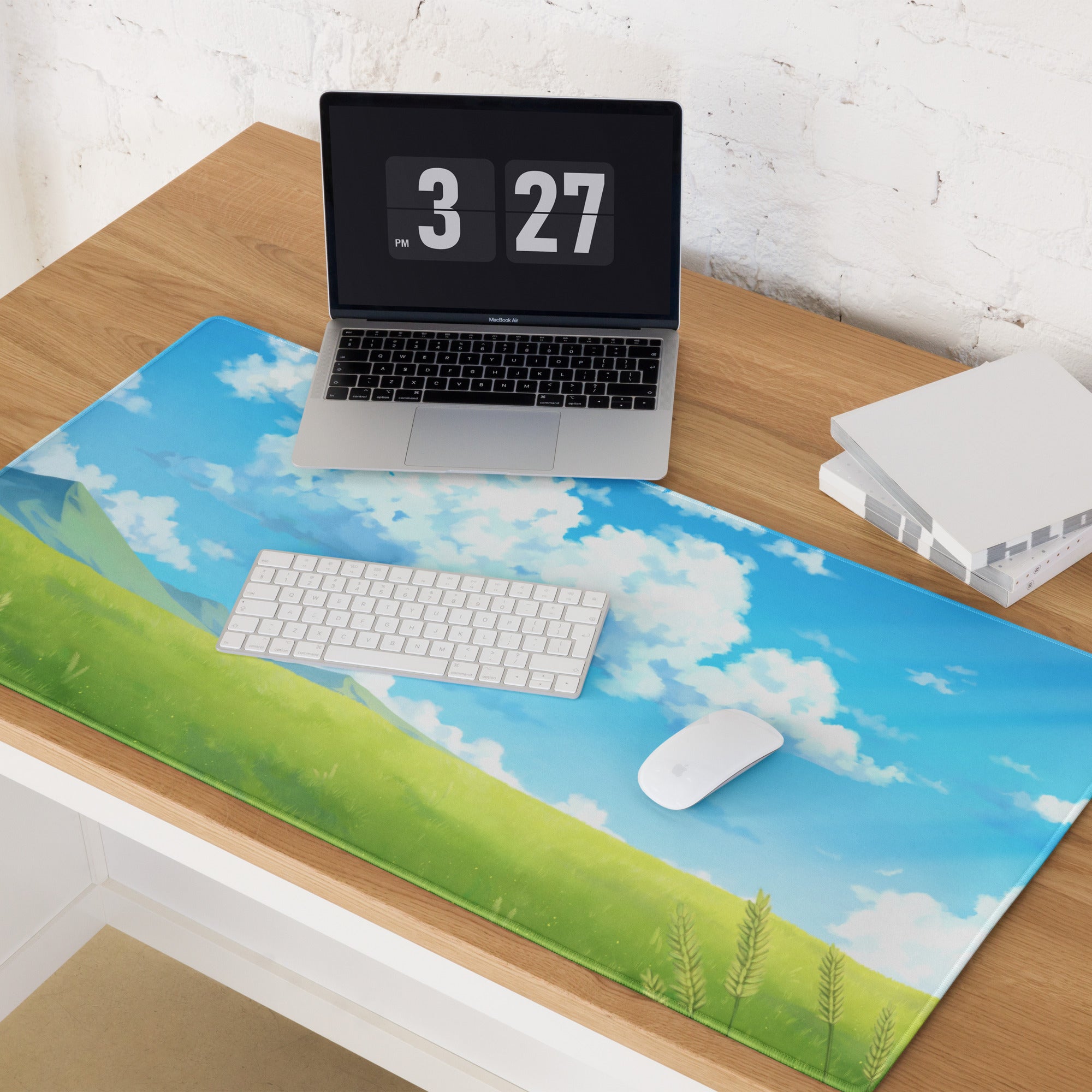 Skyscape Large Gaming Mouse Pad - Landscape Sky Blue Cloudy Nature Desk Mat For Gaming Calm Desk Decor Digital Art