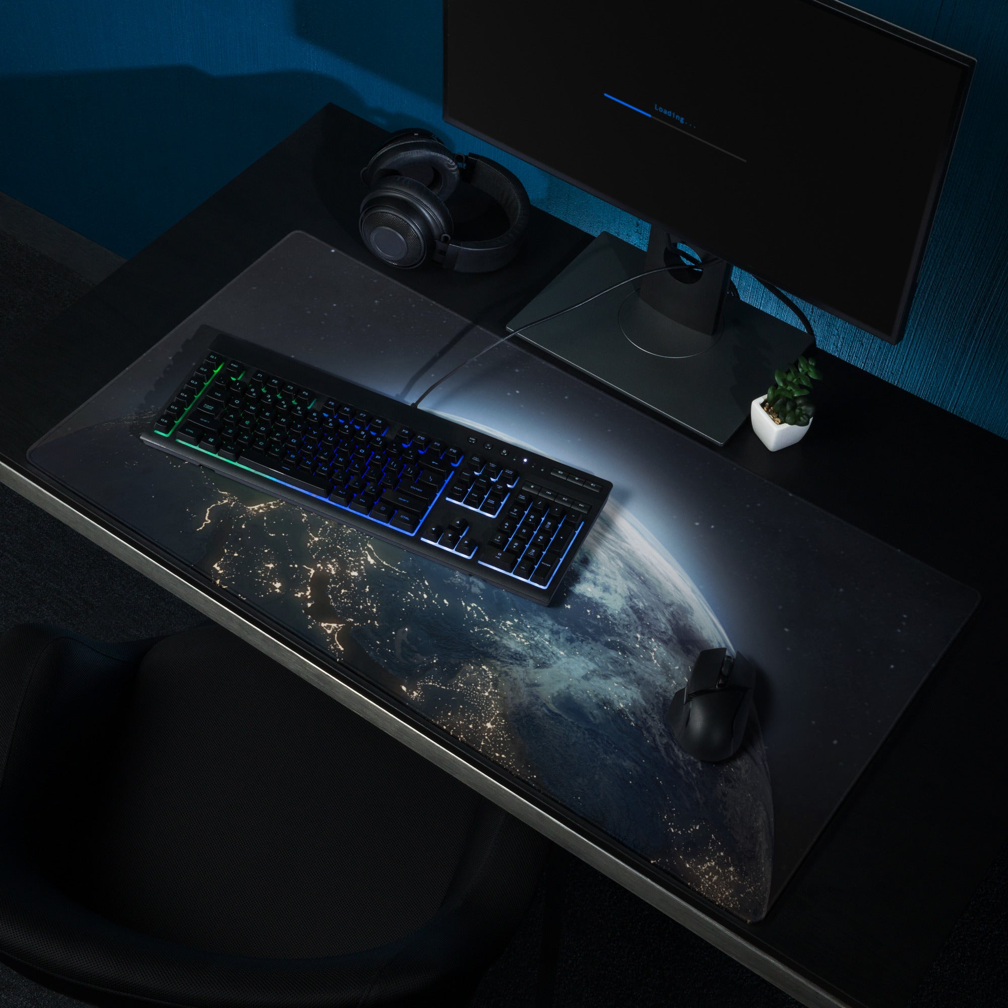 Cosmic Earth Gaming Mouse Pad - Earth Blue Space Gaming Desk Modern Cosmic Mood Minimalist Desk Decor Space Pad Digital